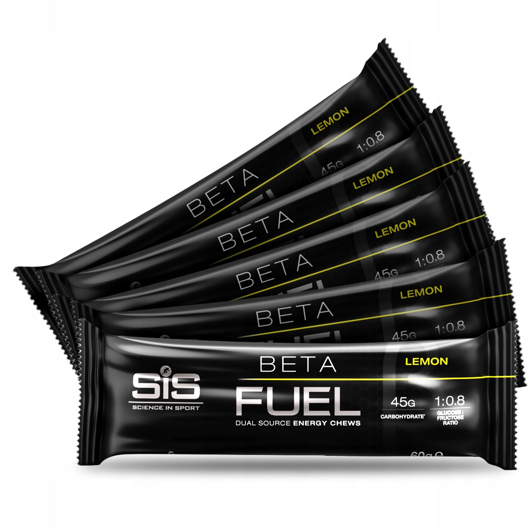 Energy Jelly SIS Beta Fuel Chew 5x60g Carbohydrate Teether | Lemon Expiration date at least six months from the date of purchase