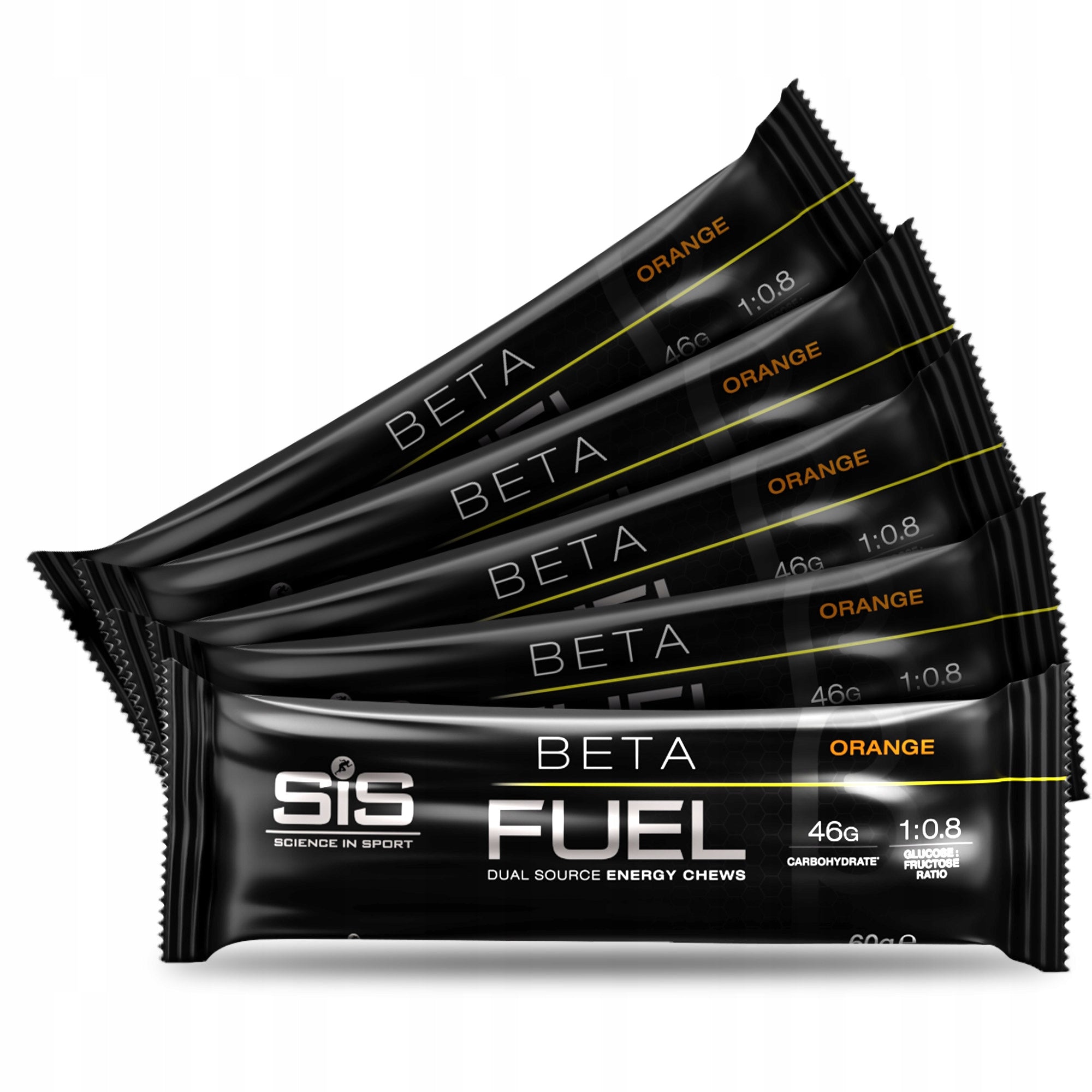 Energy Jelly SIS Beta Fuel Chew 5x60g Carbohydrates Teether Orange Expiration date at least six months from the date of purchase