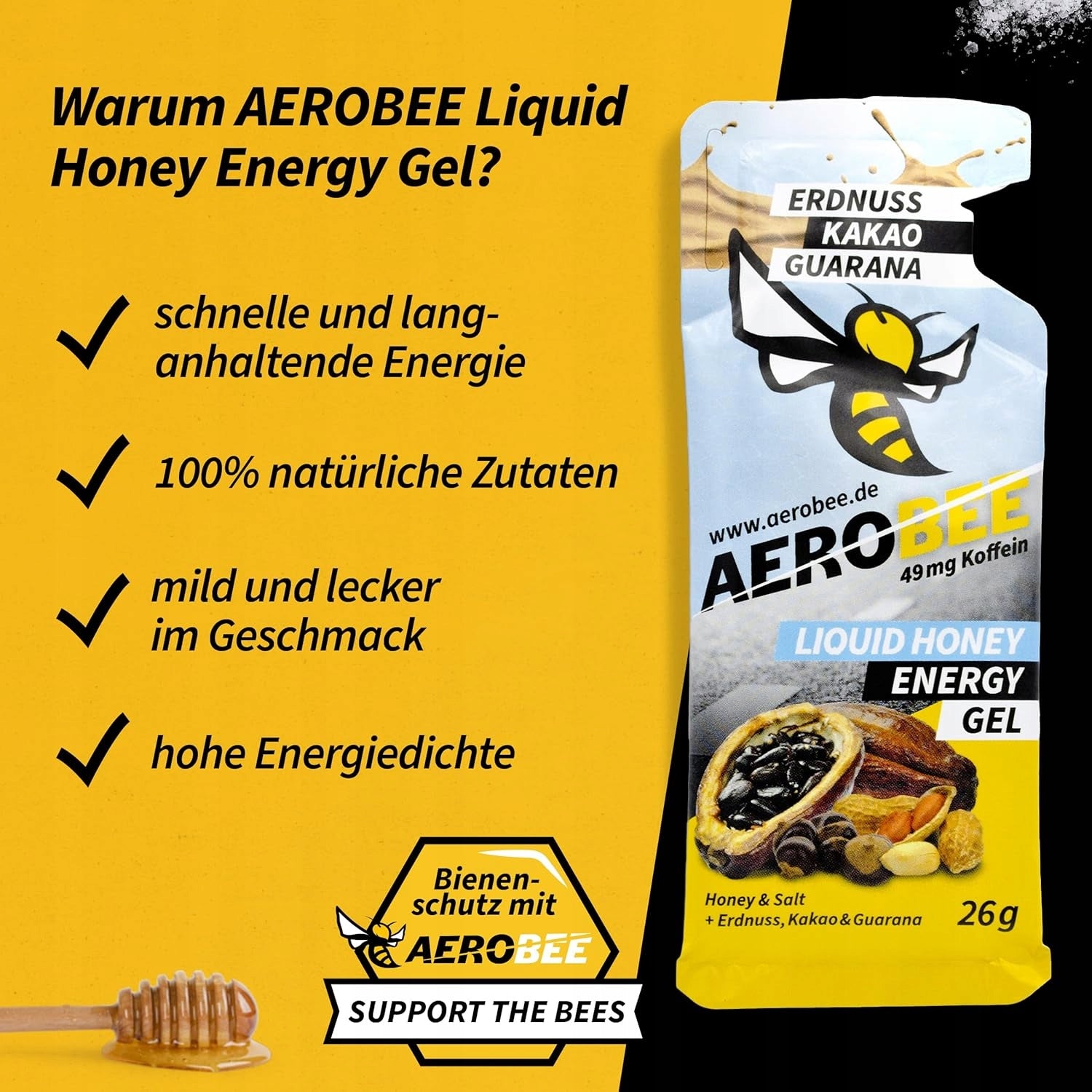 Energy gel AeroBee chocolate-nut 26 g without gluten sachet Packaging status original