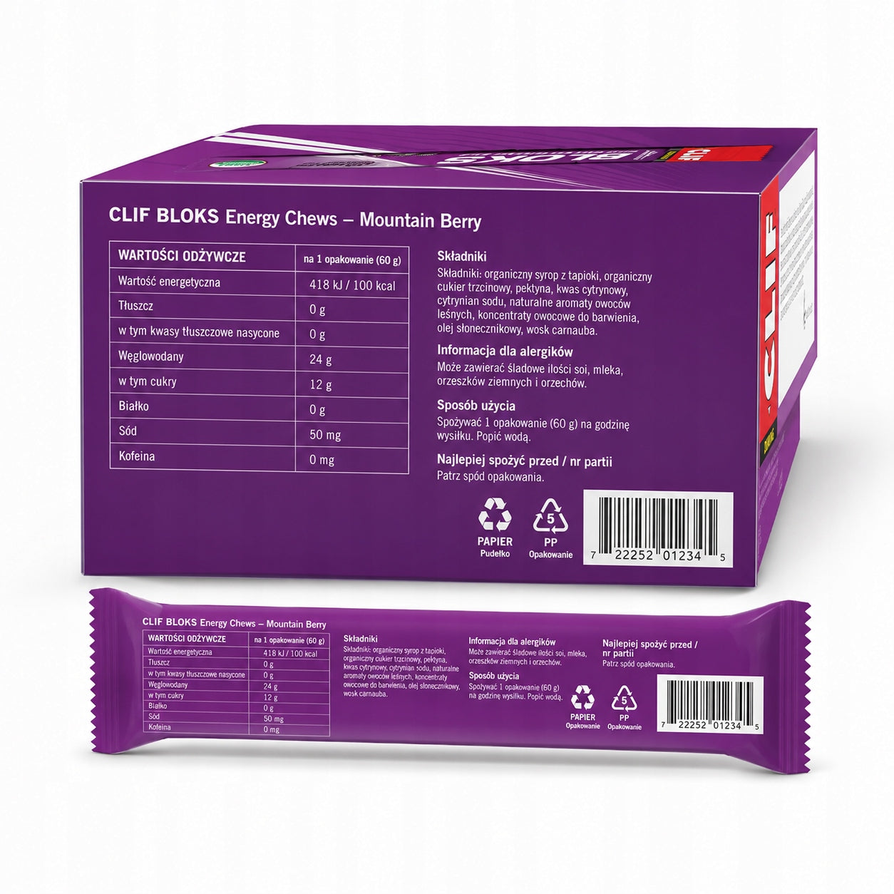 Energy gummies Clif Berry 18x60 g carbohydrates for training snack Expiration date at least 3 months from the date of purchase