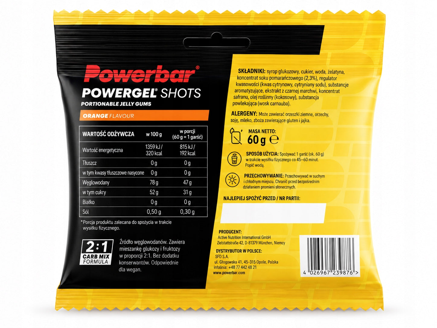 Energy gummies PowerBar Orange 60 g carbohydrates for training energy Expiration date at least 3 months from the date of purchase