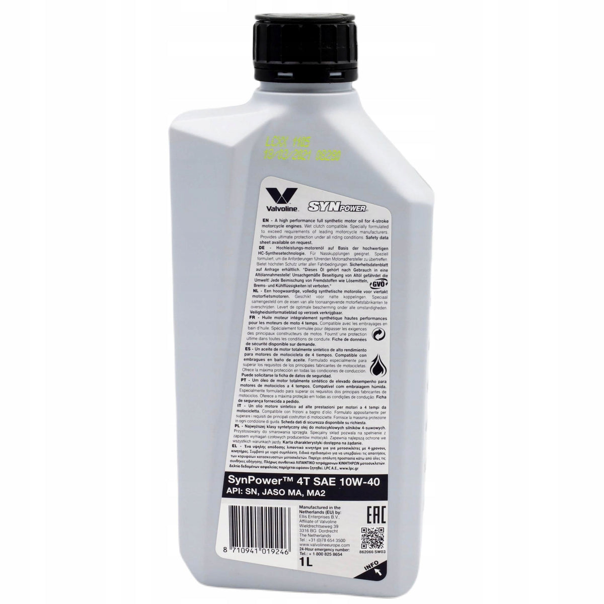 Engine Oil Valvoline Synpower 4T 10w40 1L Packaging status original