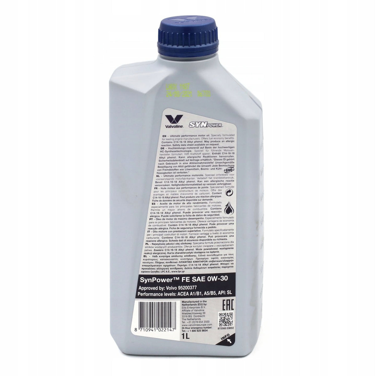 Engine Oil Valvoline Synpower FE 0w30 1L Manufacturer code 0W30FE1