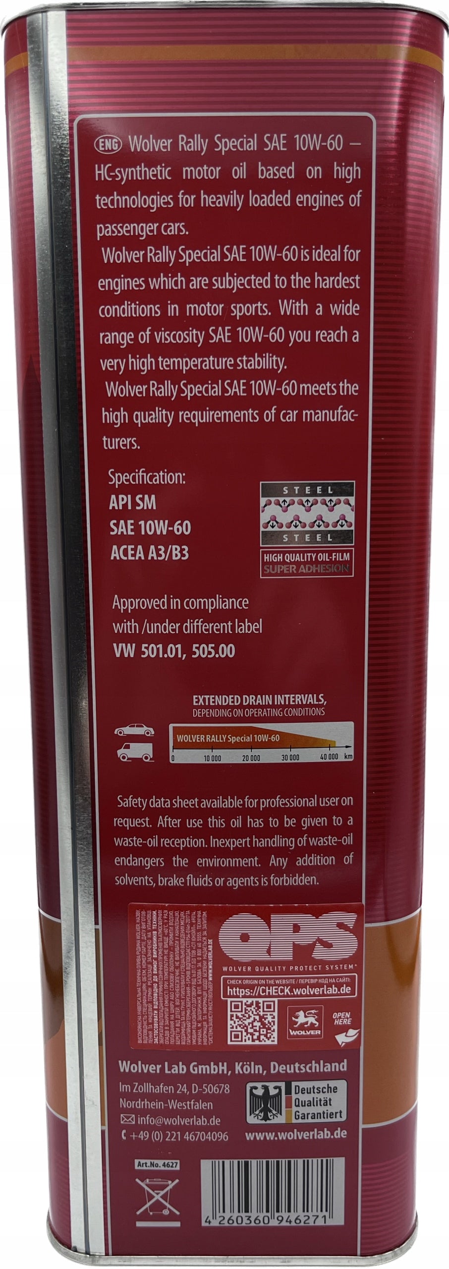 Engine Oil Wolver Rally Special 10W-60 5L. Made in Germany Manufacturer Wolver
