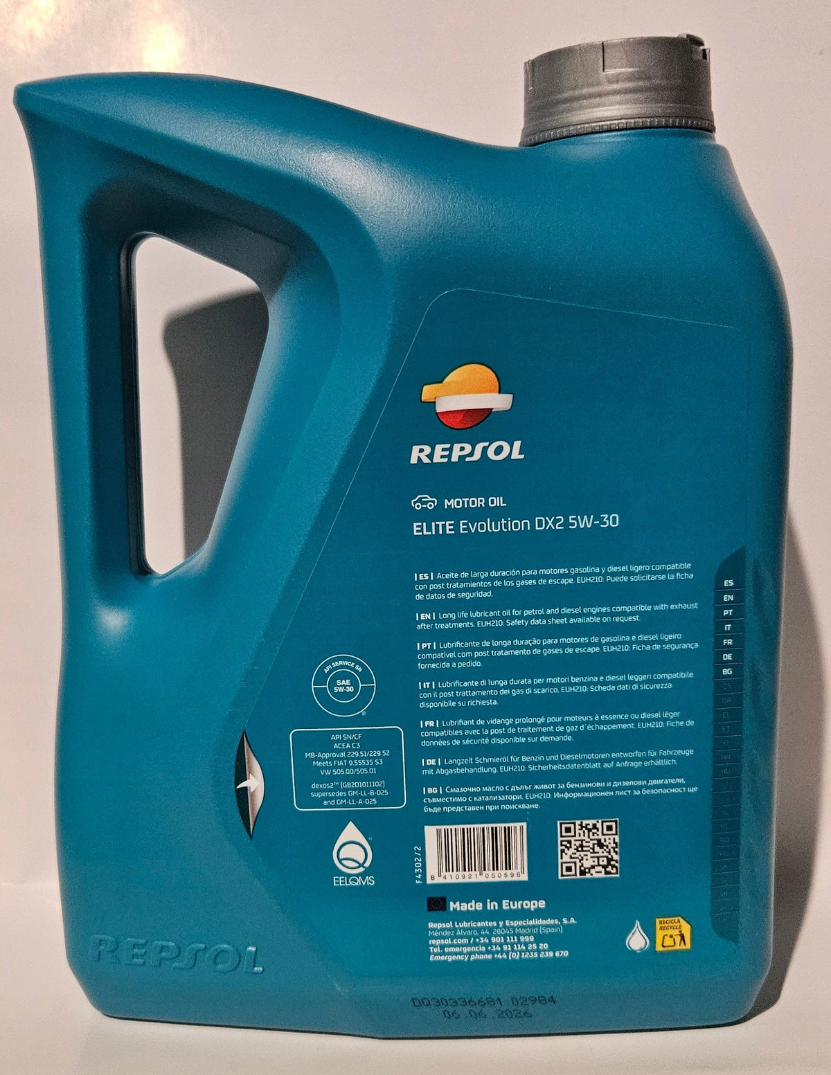 Engine oil GM OM 5W30 Dexos 2 REPSOL Elite Evolution DX2 4L Manufacturer code RPP0050IGB