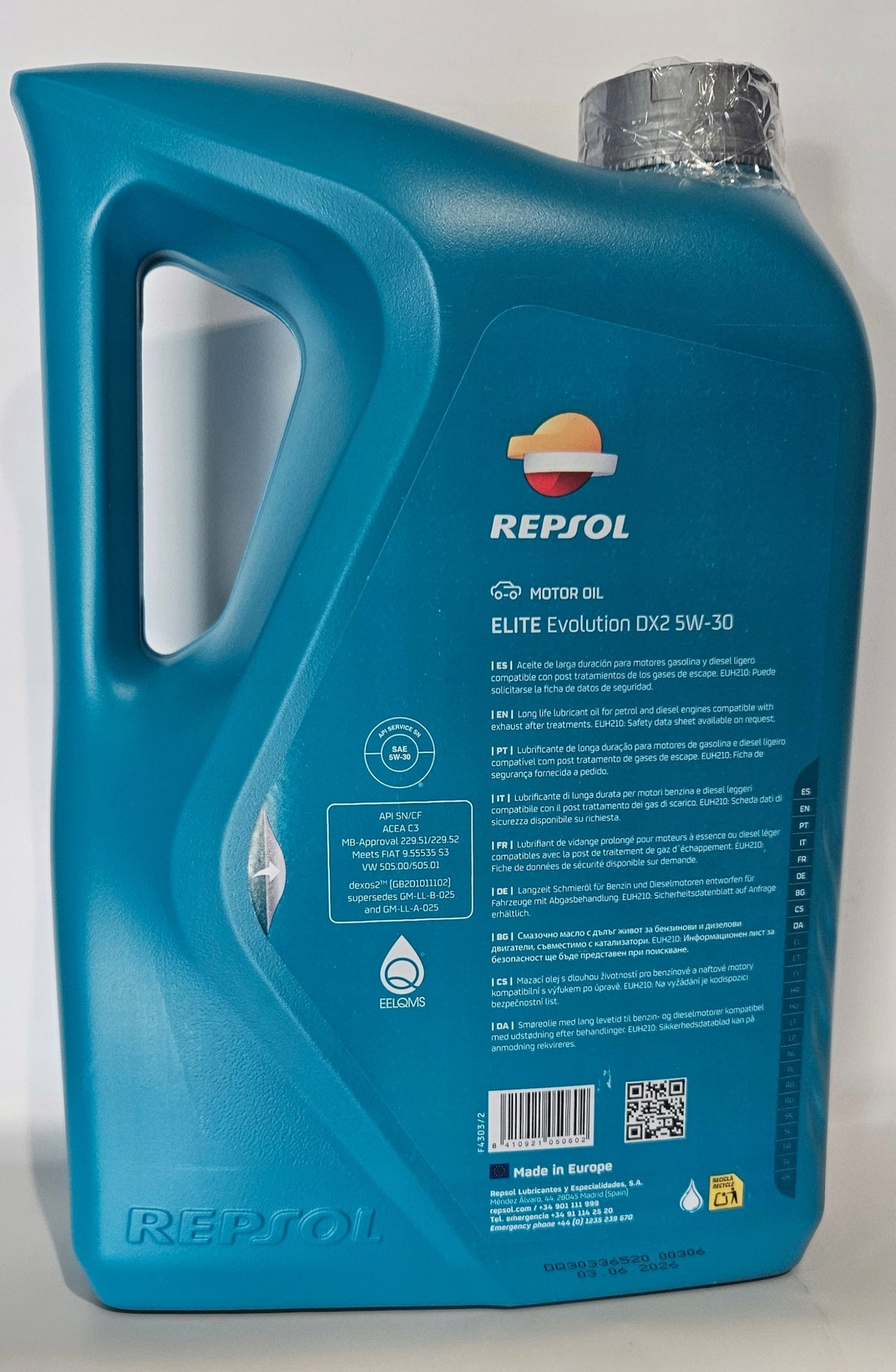 Engine oil GM OM 5W30 Dexos 2 REPSOL Elite Evolution DX2 5L Manufacturer code RPP0050IFB