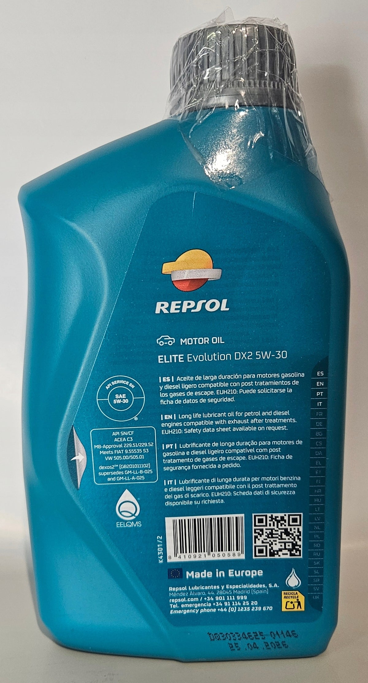 Engine oil REPSOL Elite Evolution DX2 5W30 1L GM Dexos2 Packaging status original