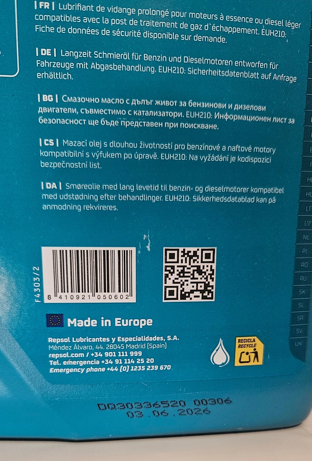 Engine oil REPSOL Elite Evolution DX2 5W30 5L GM Dexos2 Manufacturer code RPP0050IFB