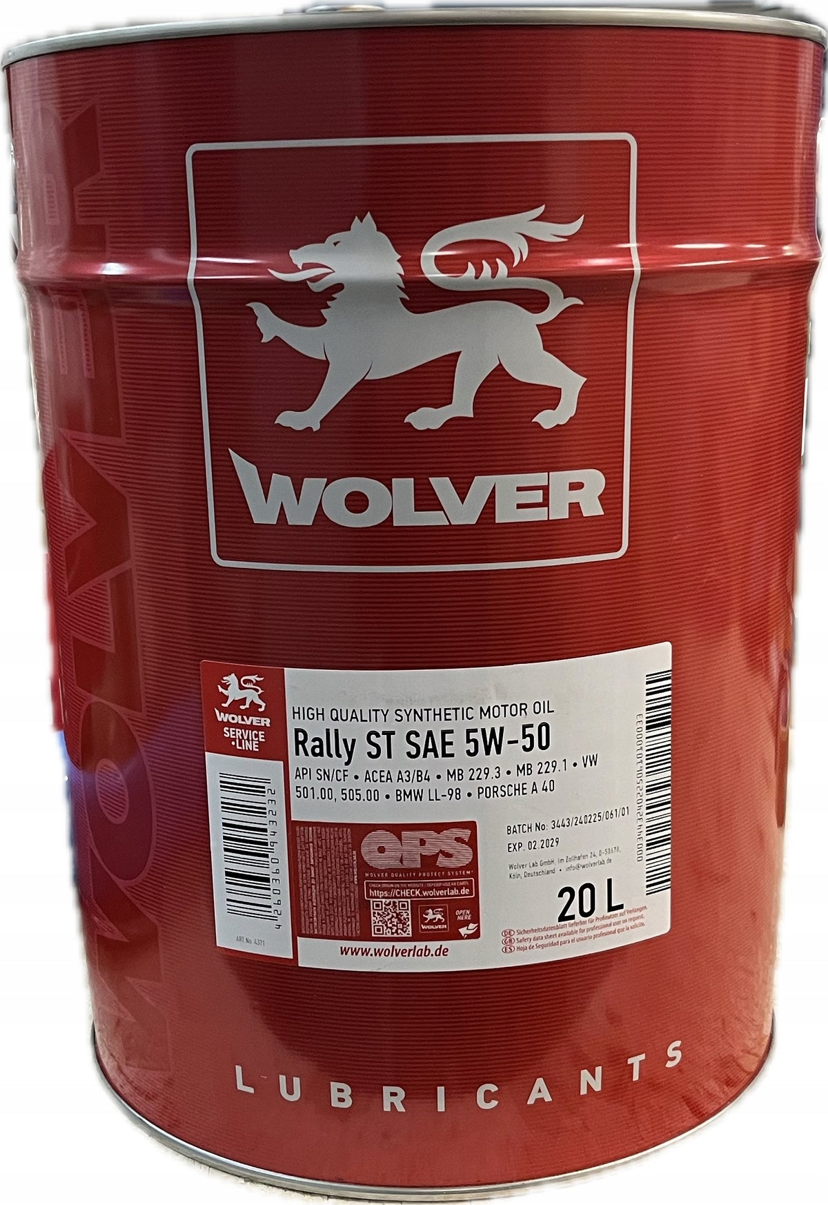 Engine oil Wolver Rally ST 5W-50 20L OFFICIAL DISTRIBUTOR
