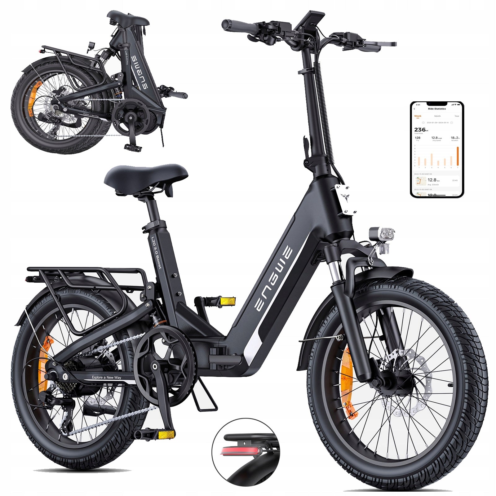 Engwe L20 3.0 Folding Electric Bike 13.5AH 120KM Oil Brake With APP Brand Engwe