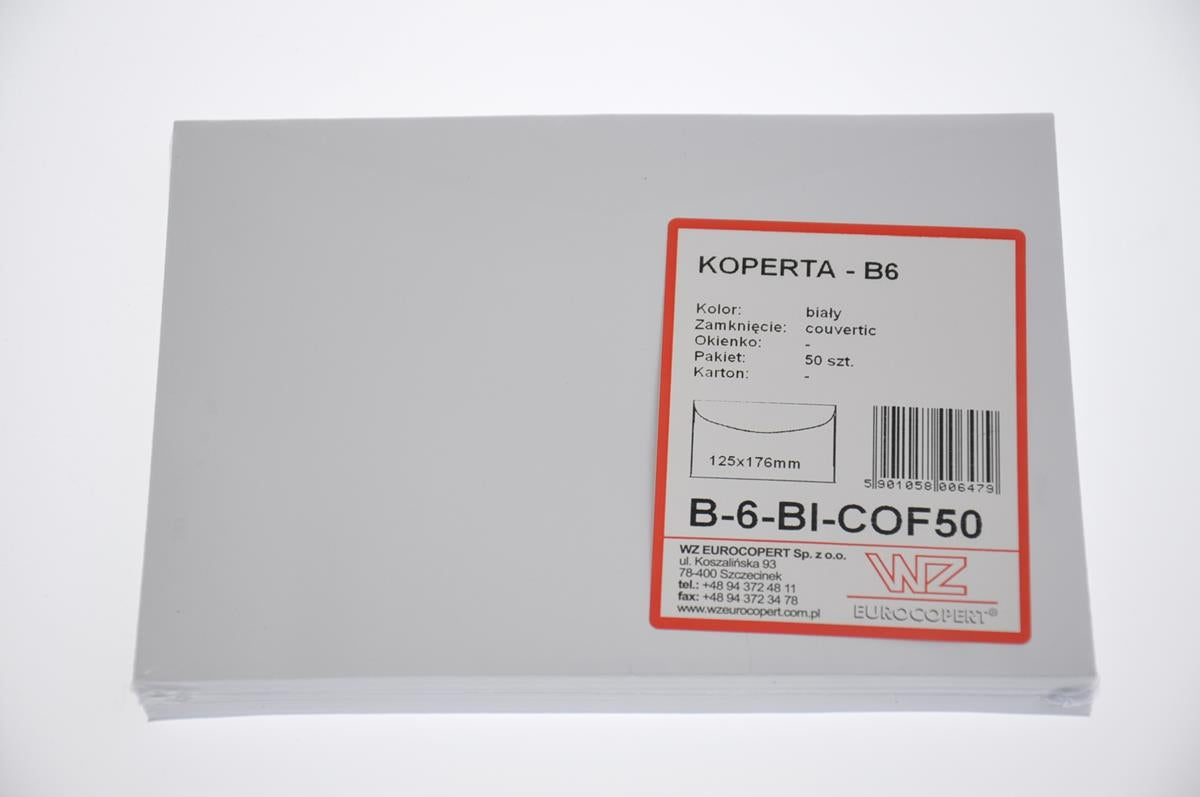Envelope B6 not glued white op.50 pcs. WZ 006479