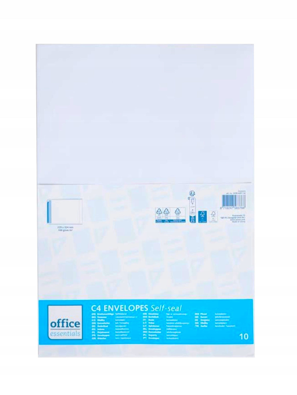 Envelope Without Window C4 (229 x 324 mm) White 10 pcs. Paper Self-adhesive