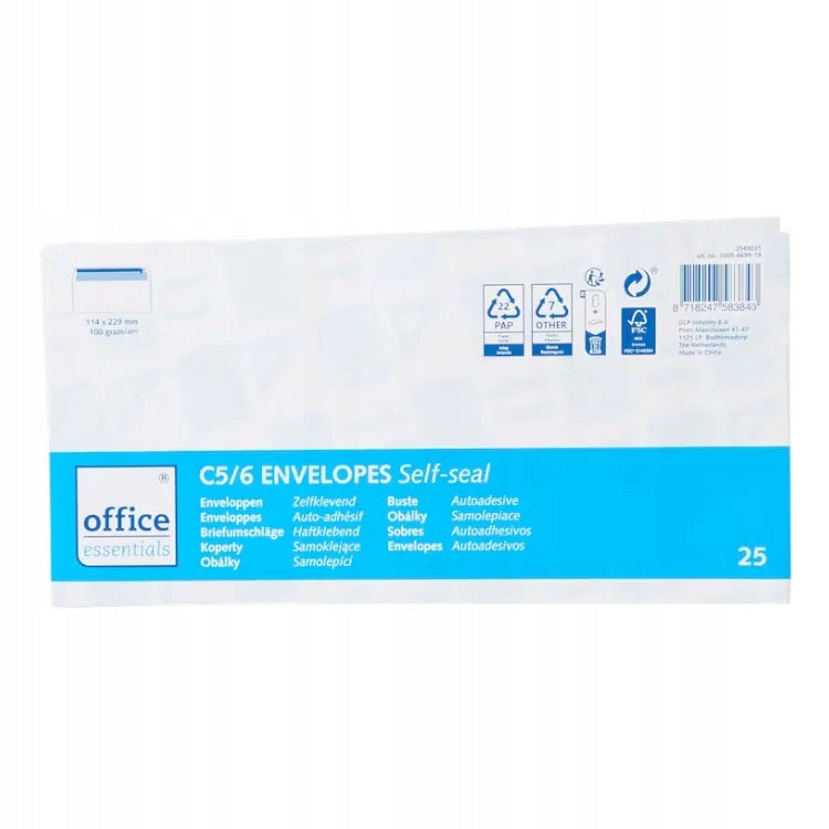 Envelope without window C5/C6 (114 x 229 mm) white 25 pcs.