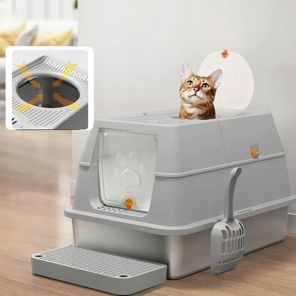 Eosarcu Stainless Steel Cat Cuvette, Large, Grey 60x40x39cm Kind closed litter box