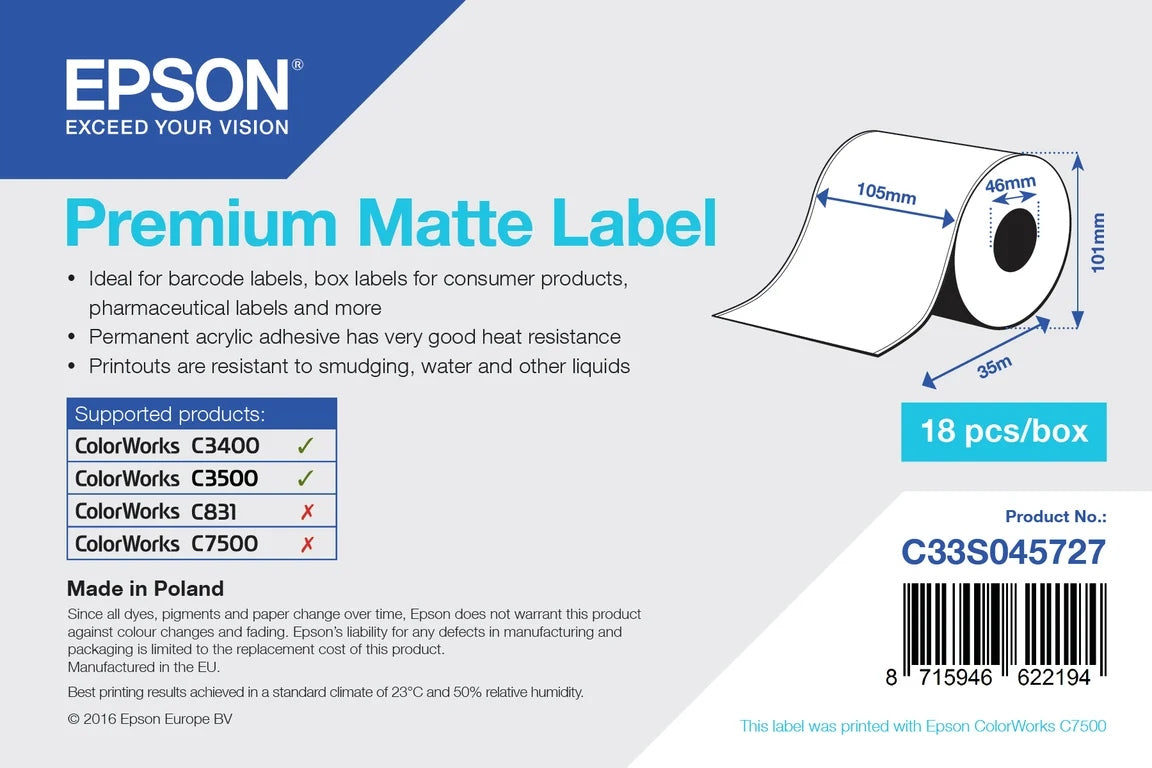 Epson Premium Matte Label - Continuous Roll: 4.13" x 115 ft