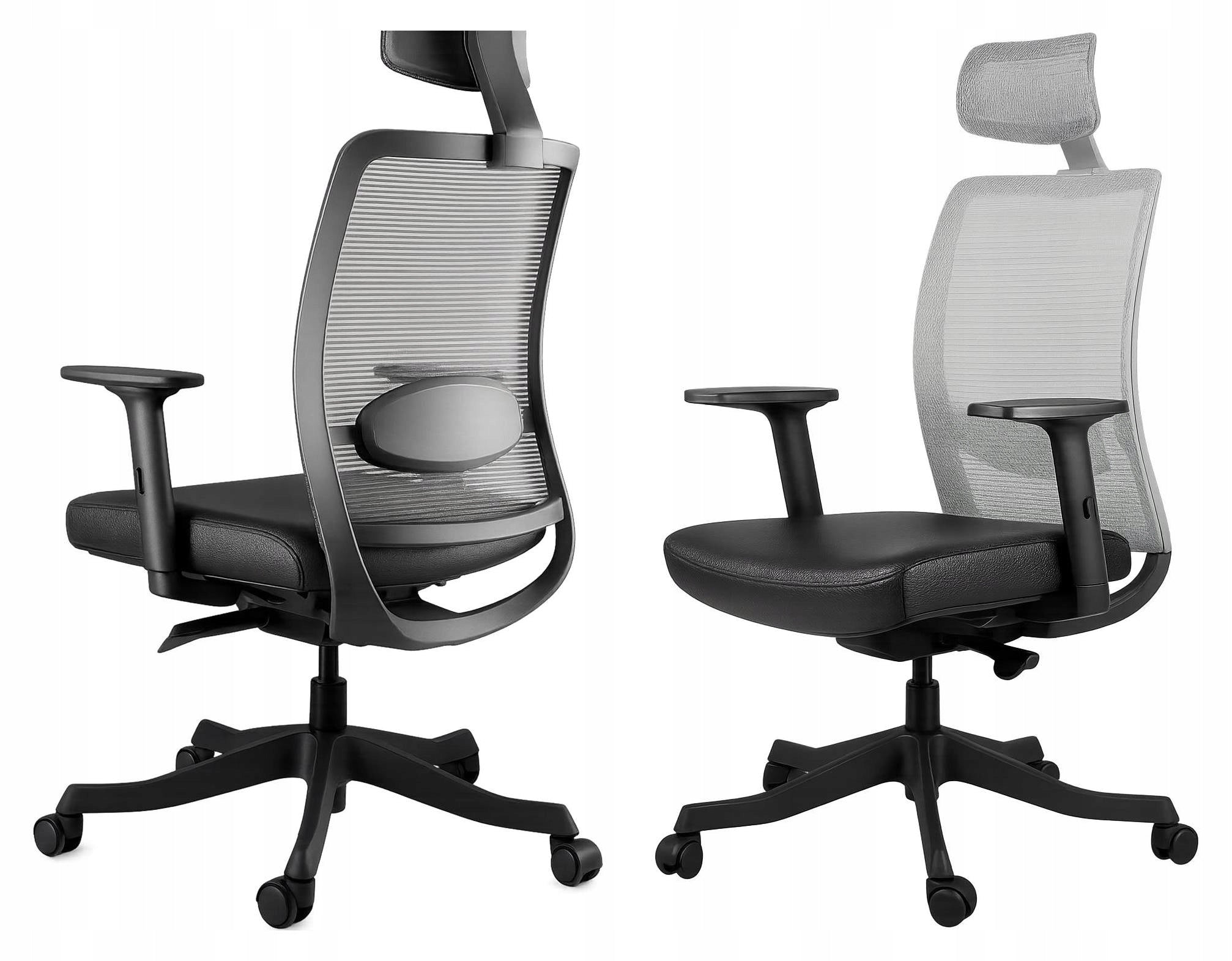 Ergonomic Armchair NALURI 2 Black Grey Mesh Swivel Office Leather 130k