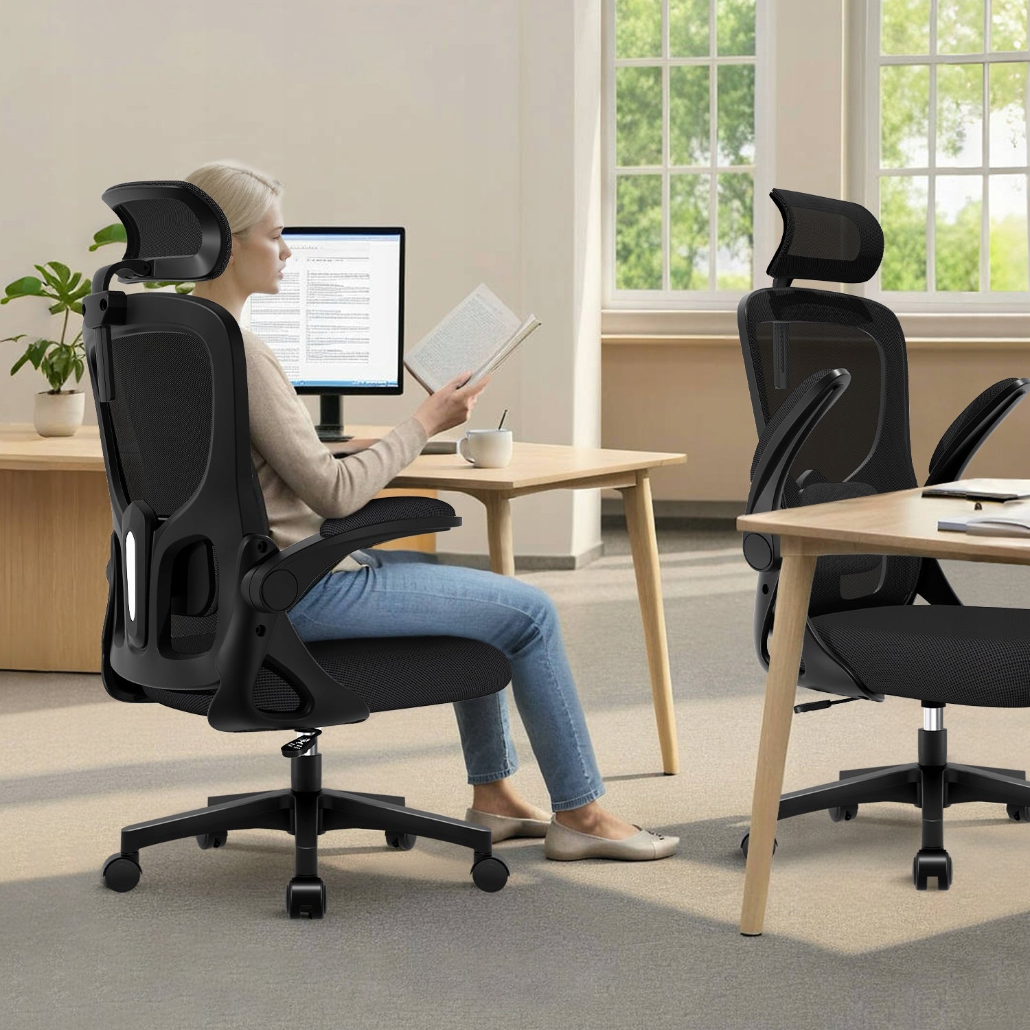 Ergonomic Chair Office Chair Swivel Chair Black Foldable Armrest 150kg Packaging status original