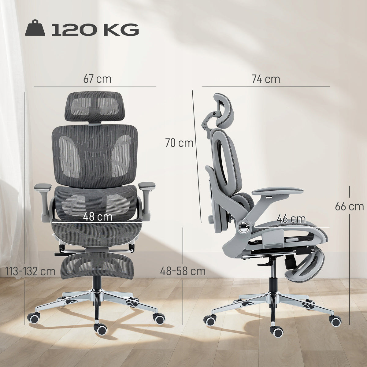 Ergonomic HOMCOM mesh office chair, with lumbar support, grey Packaging status original