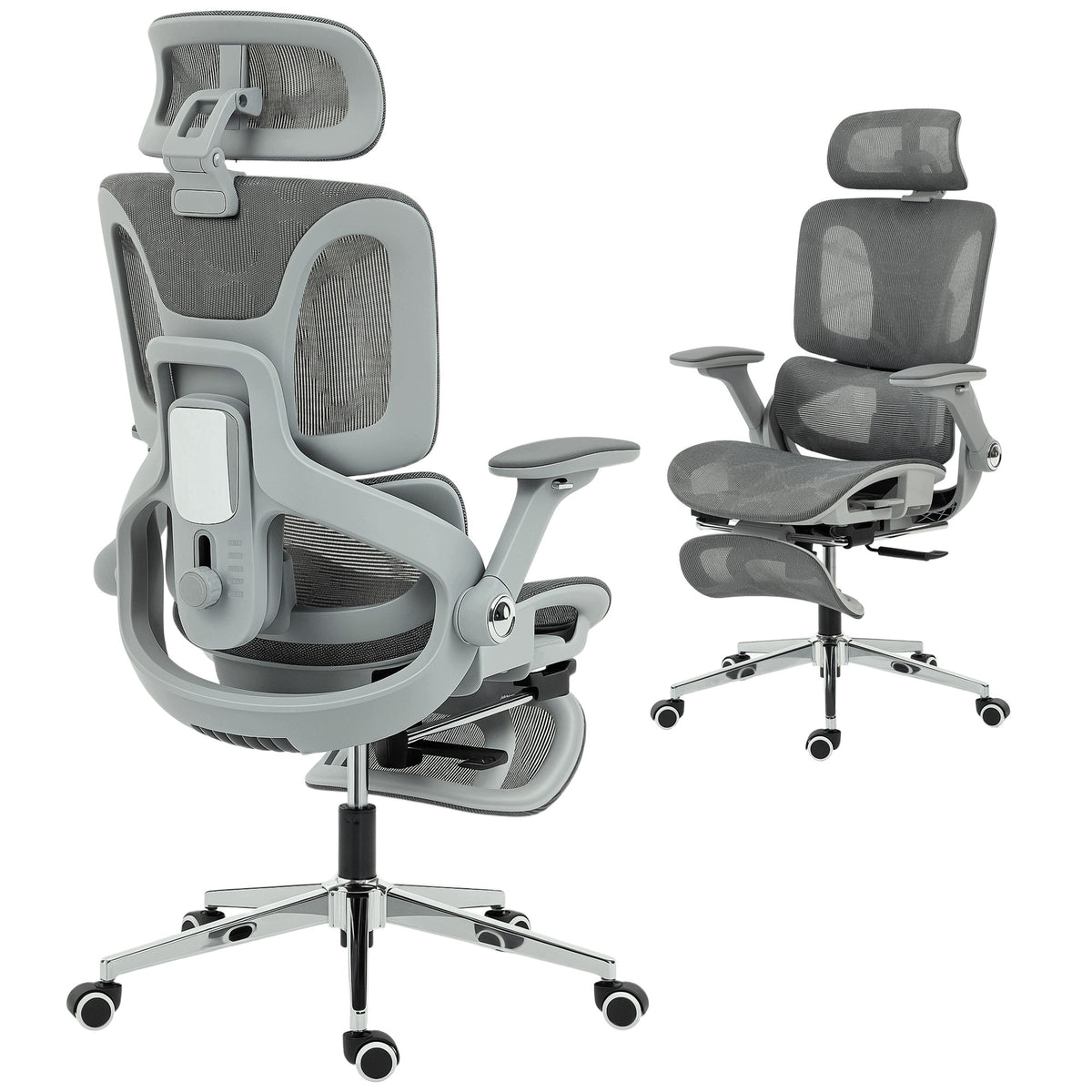 Ergonomic HOMCOM mesh office chair, with lumbar support, grey
