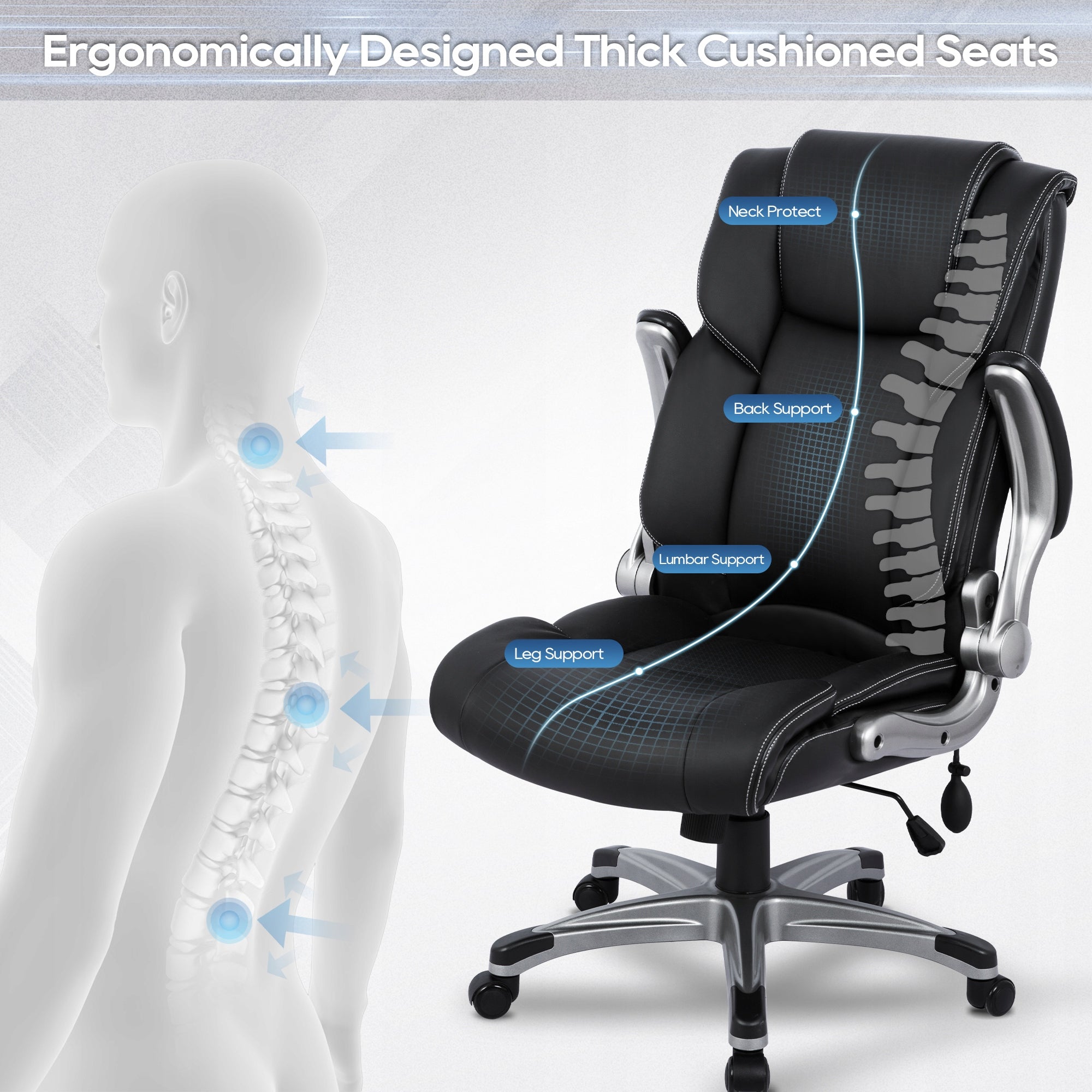 Ergonomic Home Computer Desk Leather Chair with Padded Flip-up Arms Manufacturer code 2822