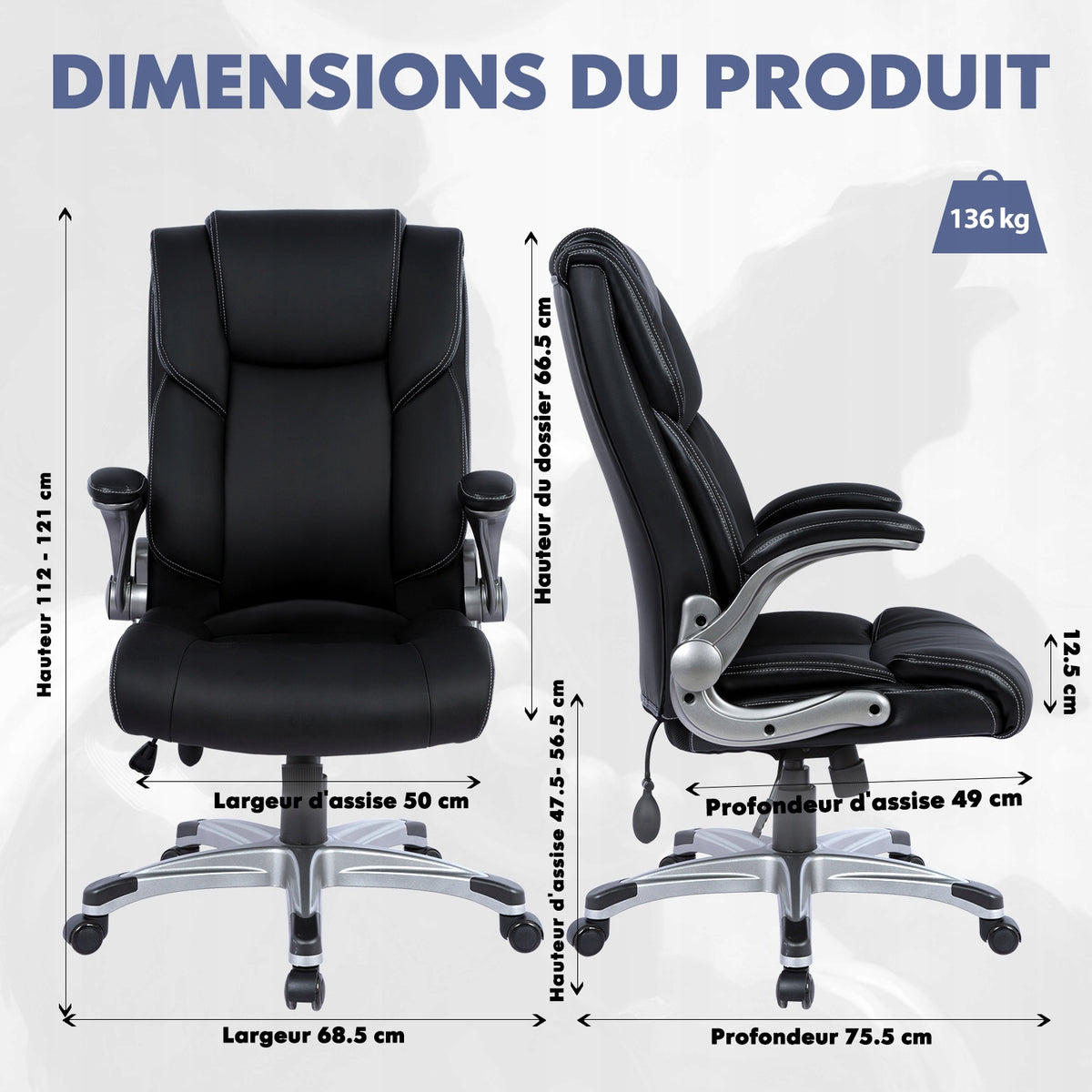 Ergonomic Home Computer Desk Leather Chair with Padded Flip-up Arms Packaging status original