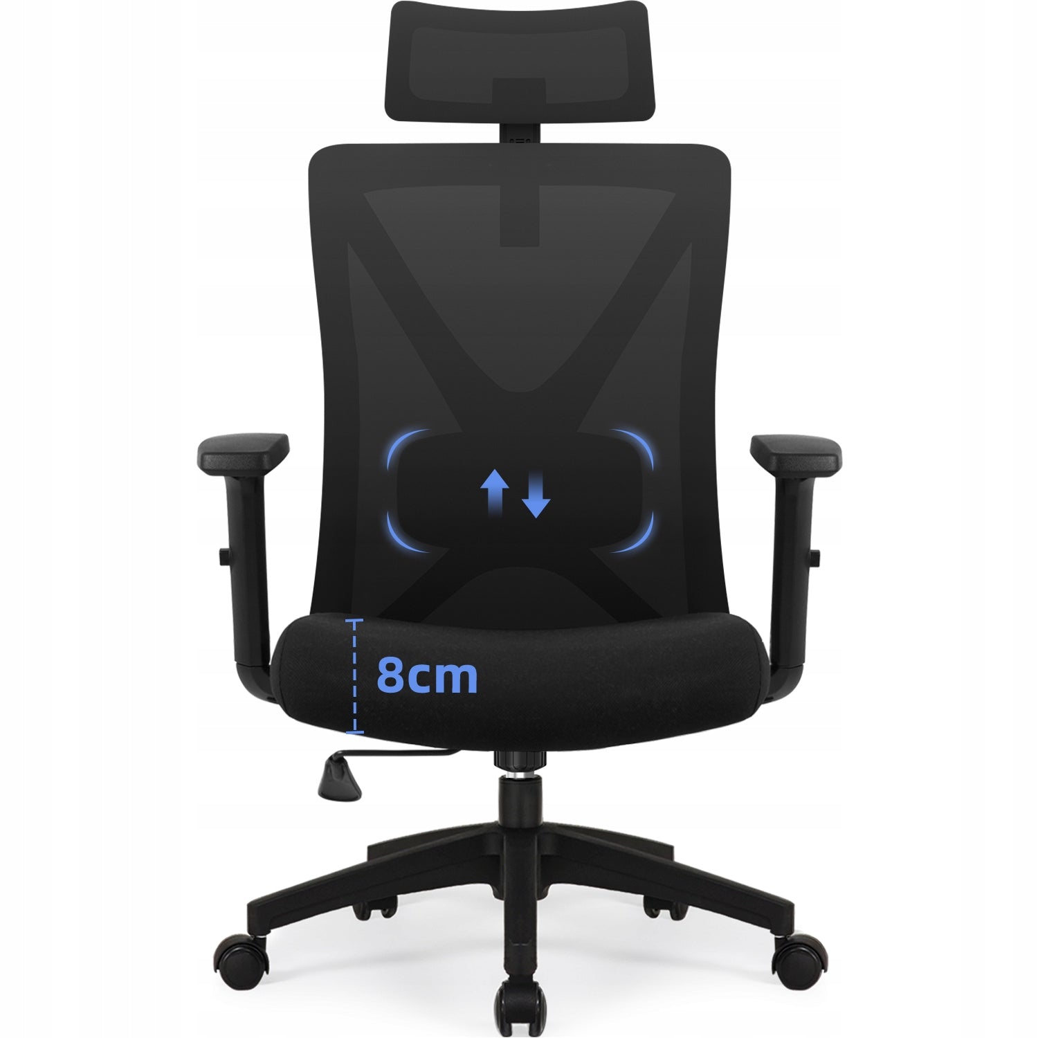 Ergonomic Office Chair Black Adjustable 4D Headrest Lumbar Support 150KG