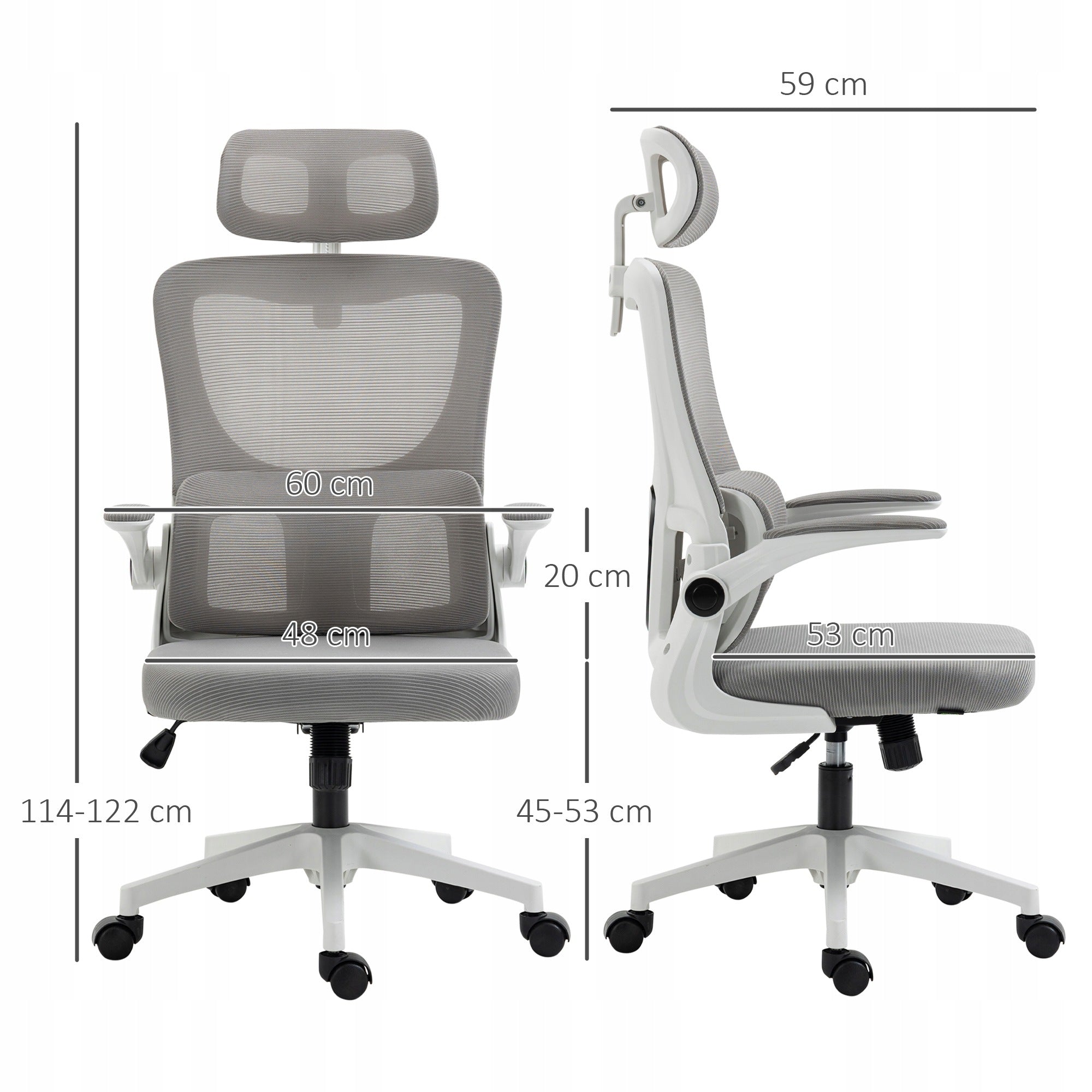 Ergonomic Office Chair, Height Adjustable, Grey, 60x59x122 cm, for Home Office Brand no brand