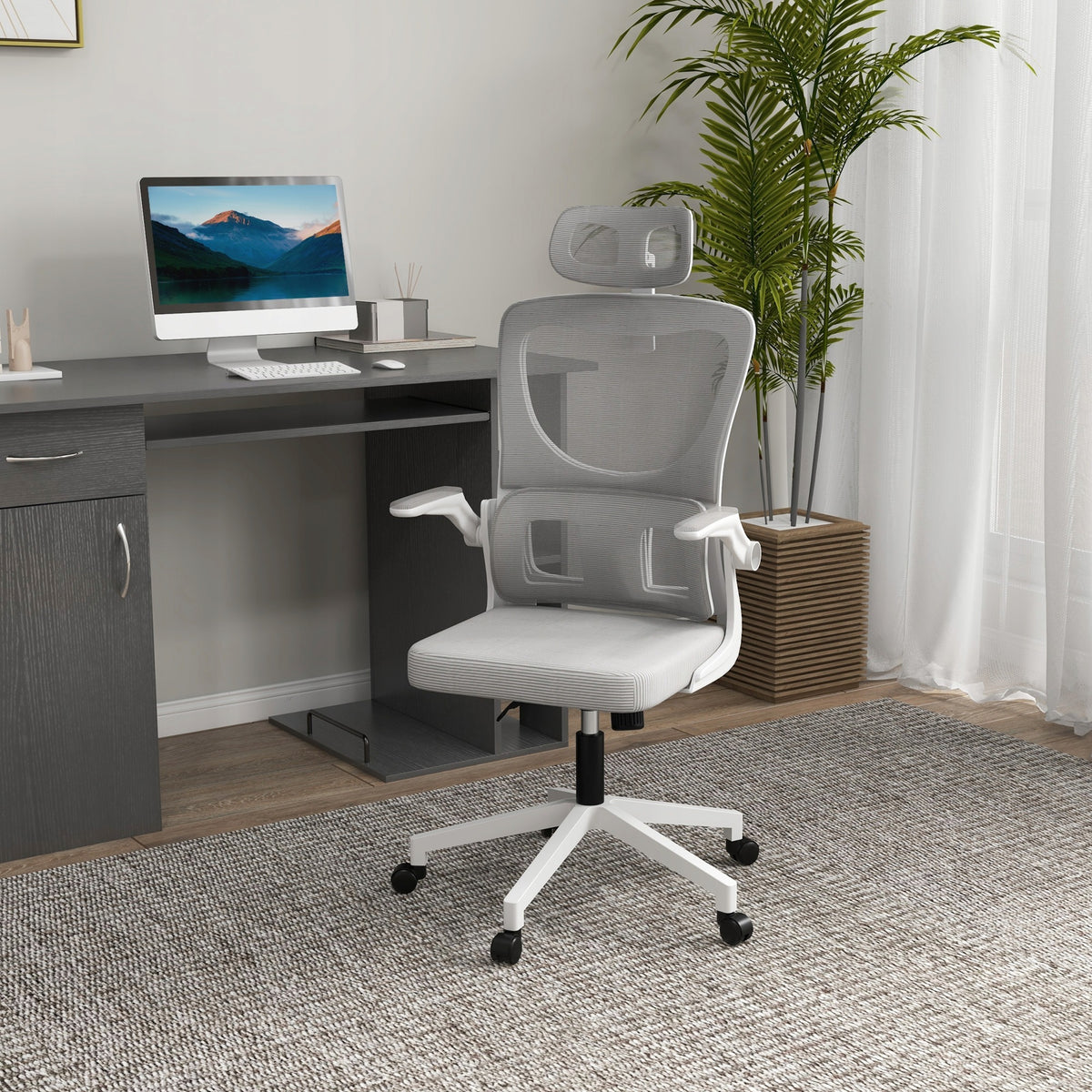 Ergonomic Office Chair, Height Adjustable, Grey, 60x59x122 cm, for Home Office Packaging status original