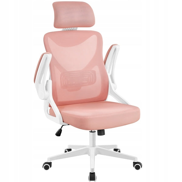 Ergonomic Office Chair, High Back, Armrests, White and Pink Packaging status original