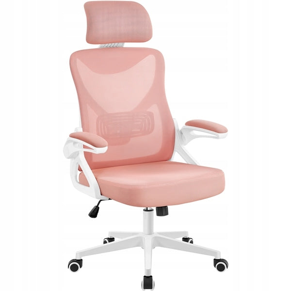 Ergonomic Office Chair, High Back, Armrests, White and Pink