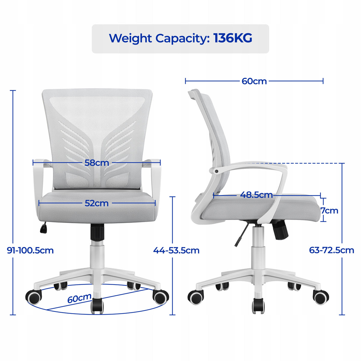 Ergonomic Office Chair, Swivel, 60x60x100,5 cm, Grey Manufacturer code Y5010189