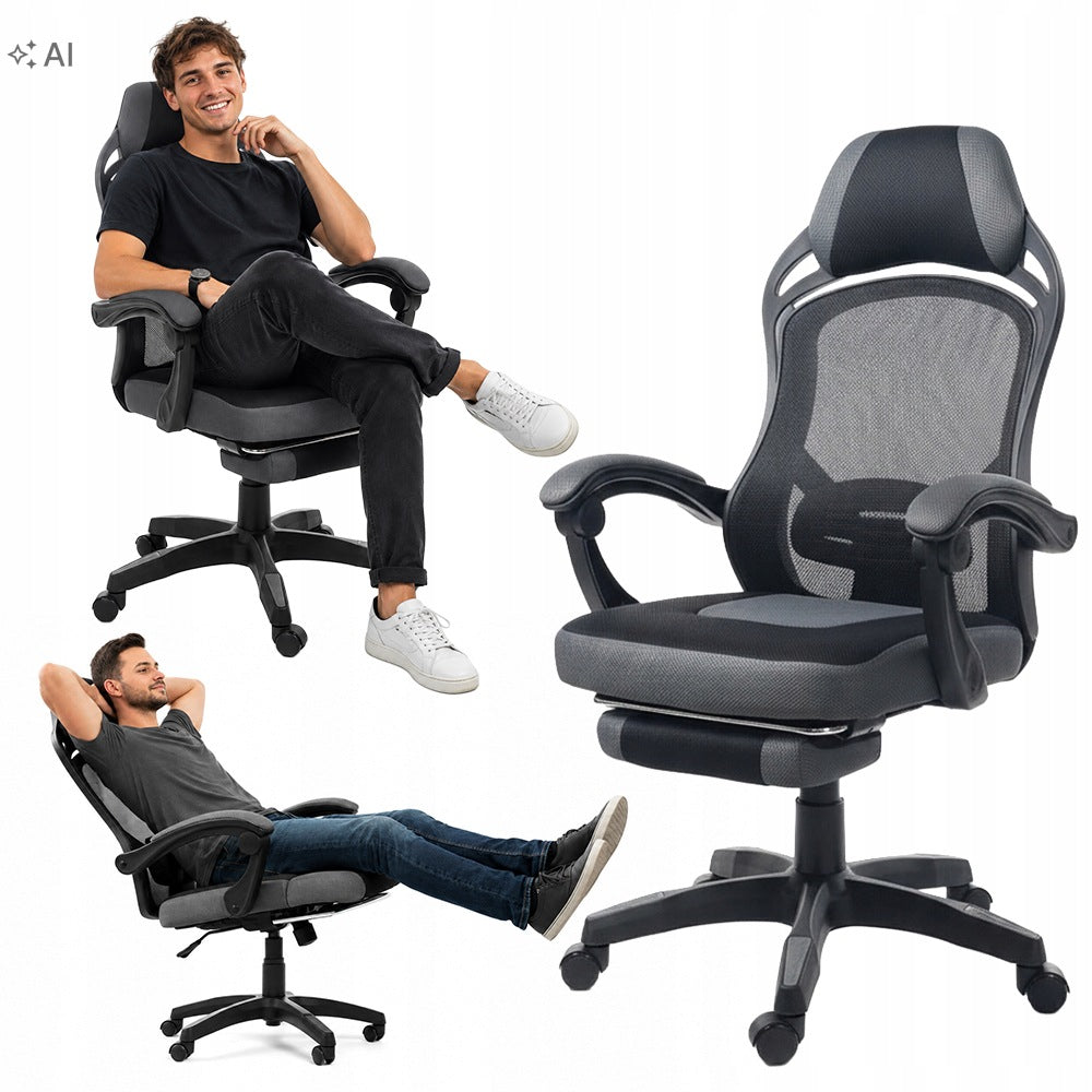 Ergonomic Office Chair Ventilated Mesh With Desk Footrest Black