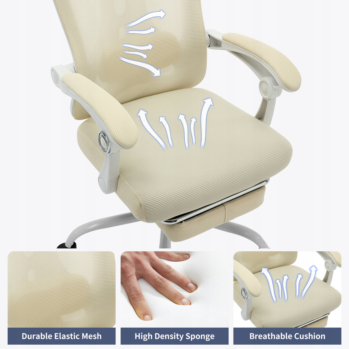 Ergonomic Office Chair with Footrest, Headrest, 360 Swivel, White Furniture depth 71 cm