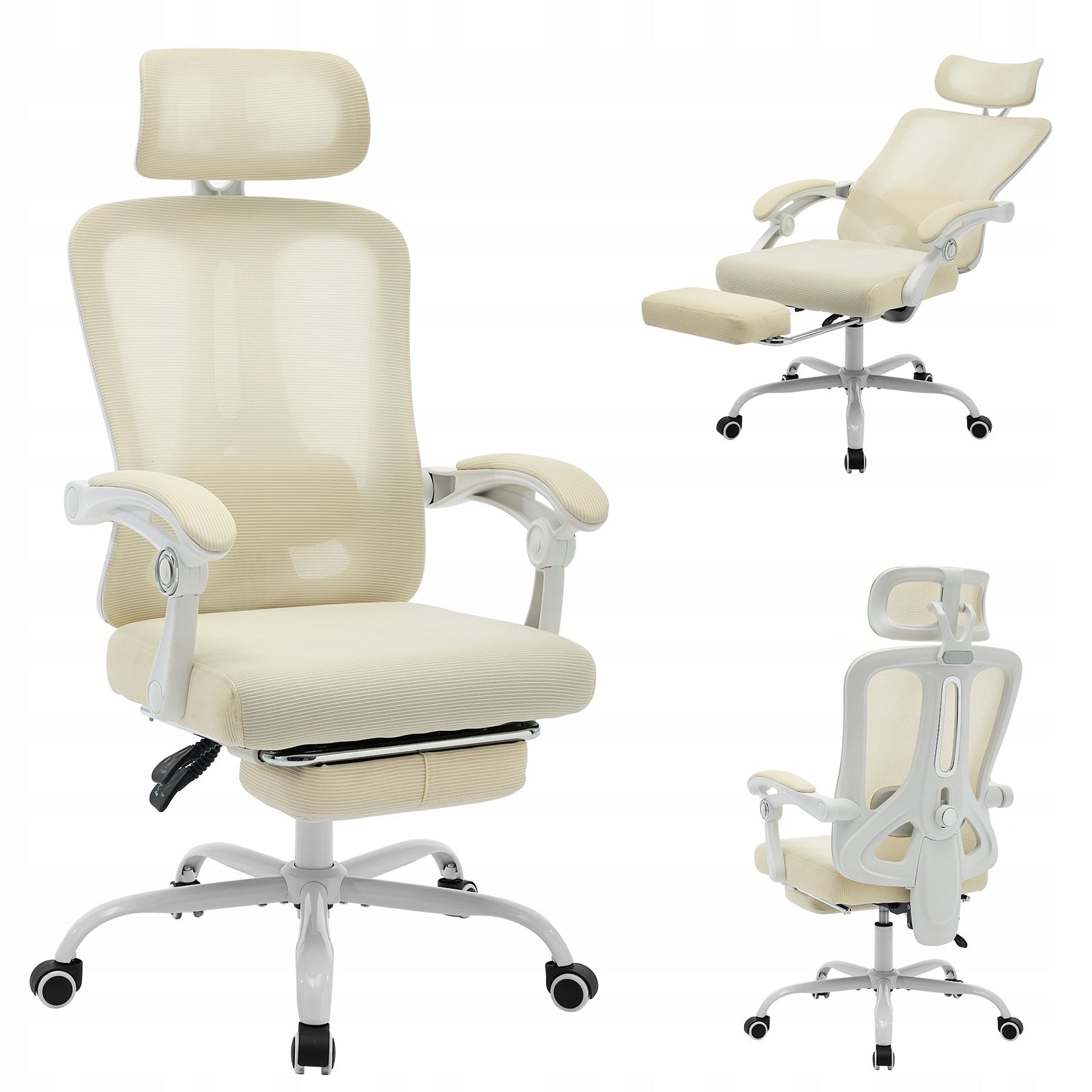 Ergonomic Office Chair with Footrest, Headrest, 360 Swivel, White