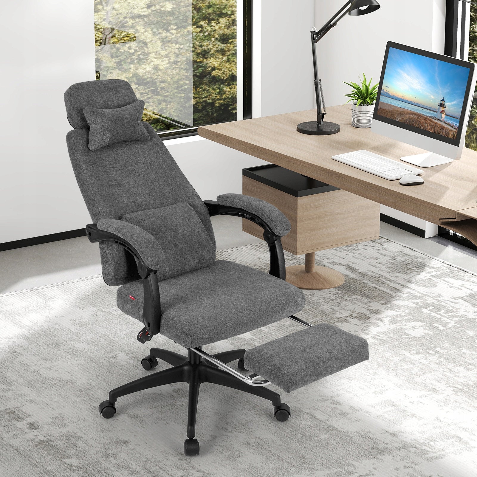 Ergonomic Office Chair with Retractable Footrest Brand Costway