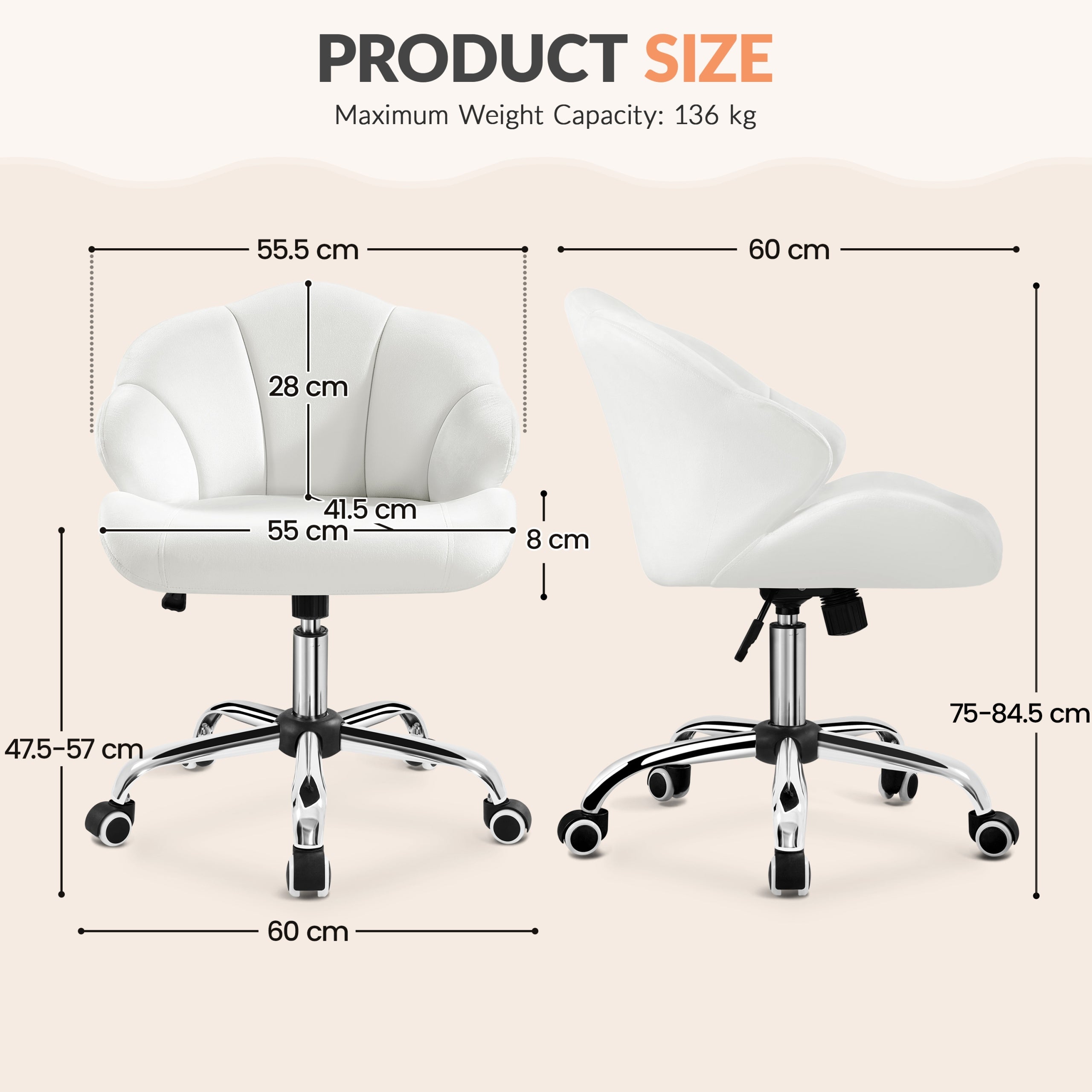 Ergonomic Swivel Chair, Adjustable Height, Wheels, Snow Color Medical device no