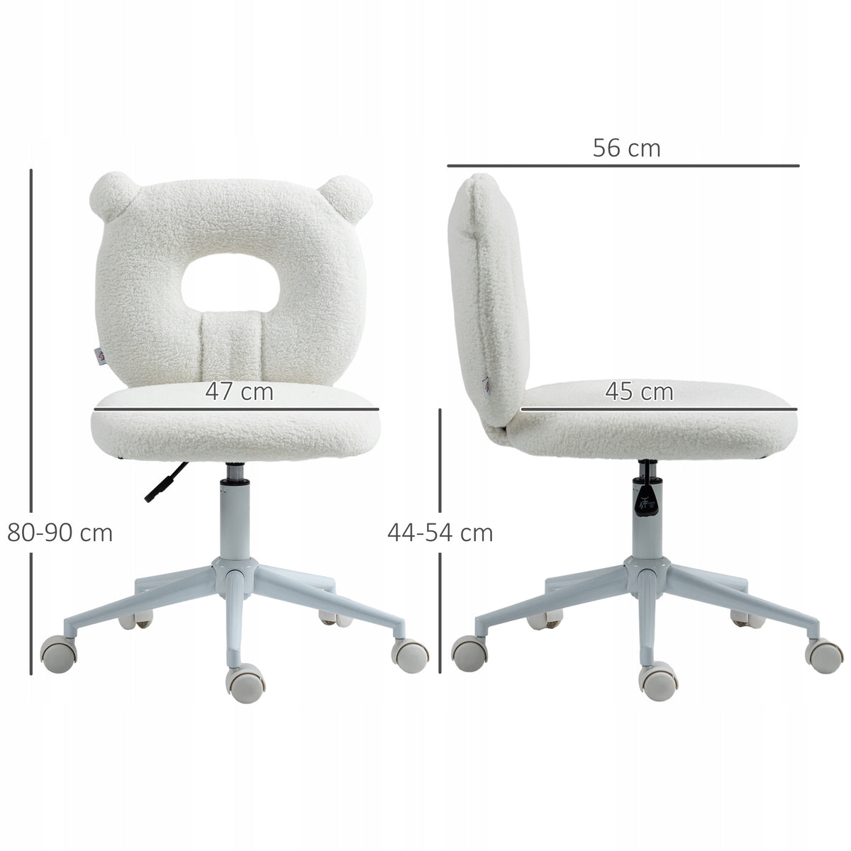 Ergonomic Teddy Vlies Office Chair with Height Adjustment, White Brand Homcom