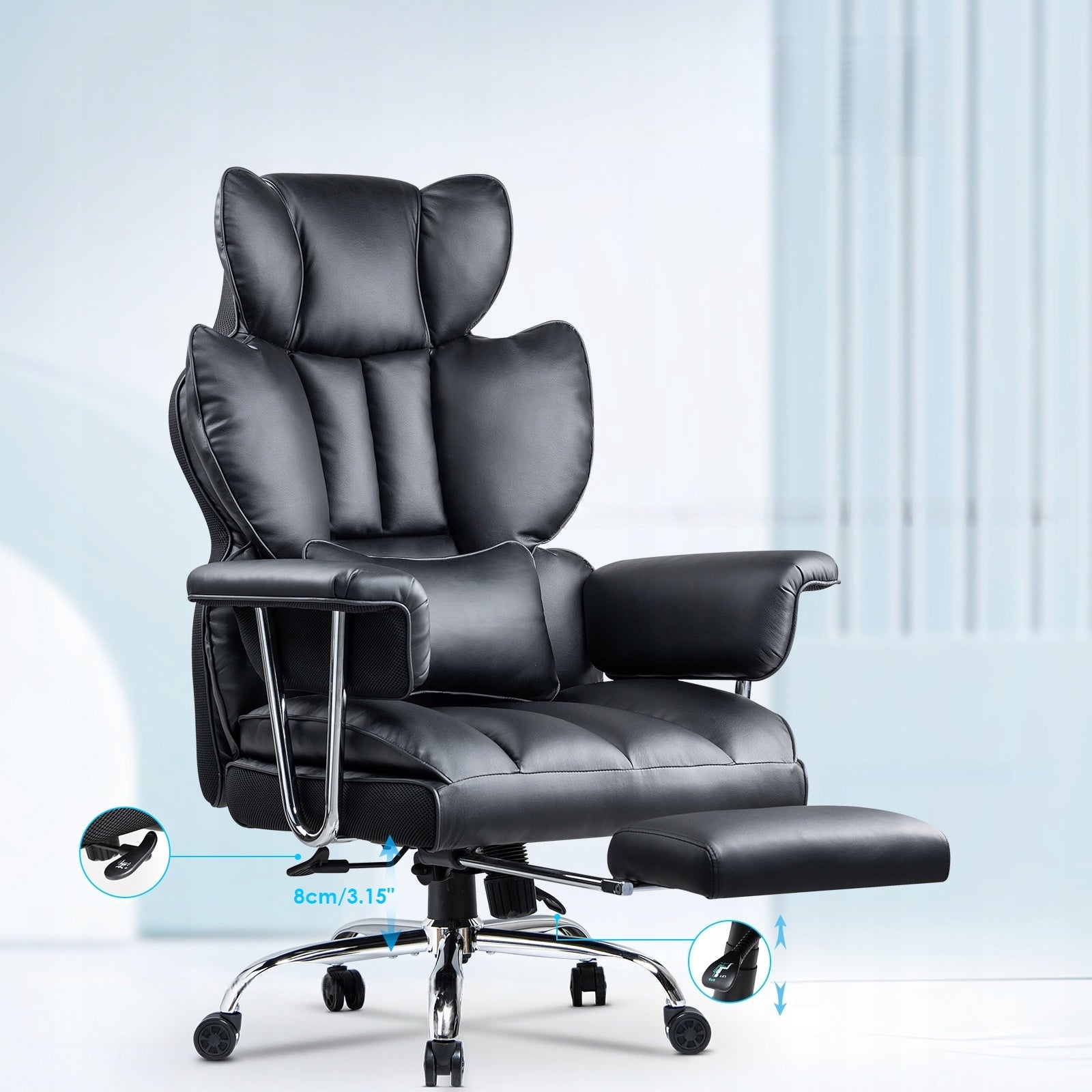Ergonomic black leather swivel chair with height and angle adjustment Brand no brand