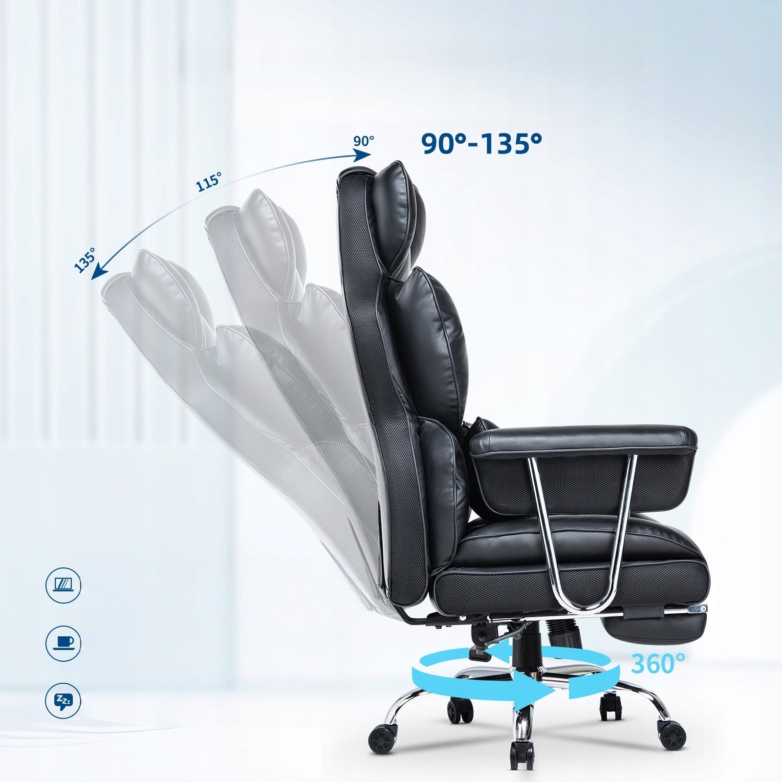 Ergonomic black leather swivel chair with height and angle adjustment Manufacturer code X23F00K088-XY