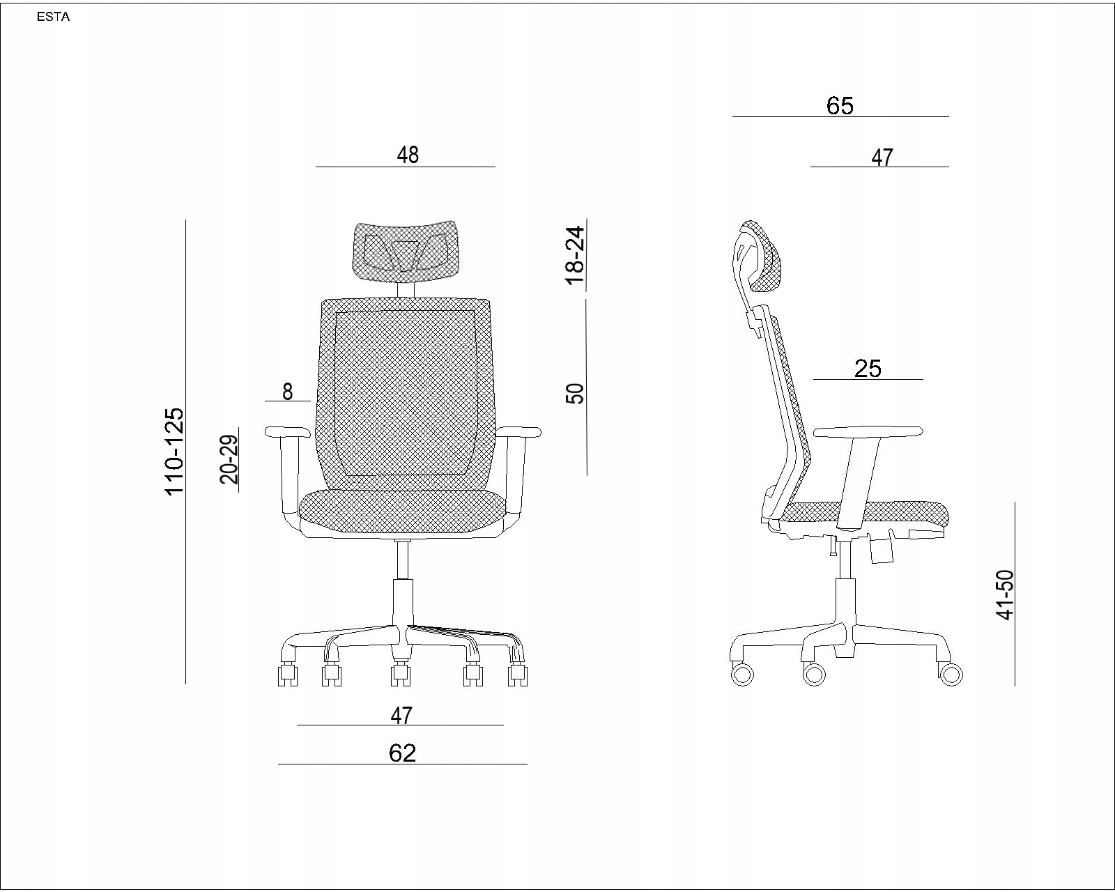 Ergonomic chair ESTA UNIQUE mesh SYNCHRON 130kg OHS Packaging status original