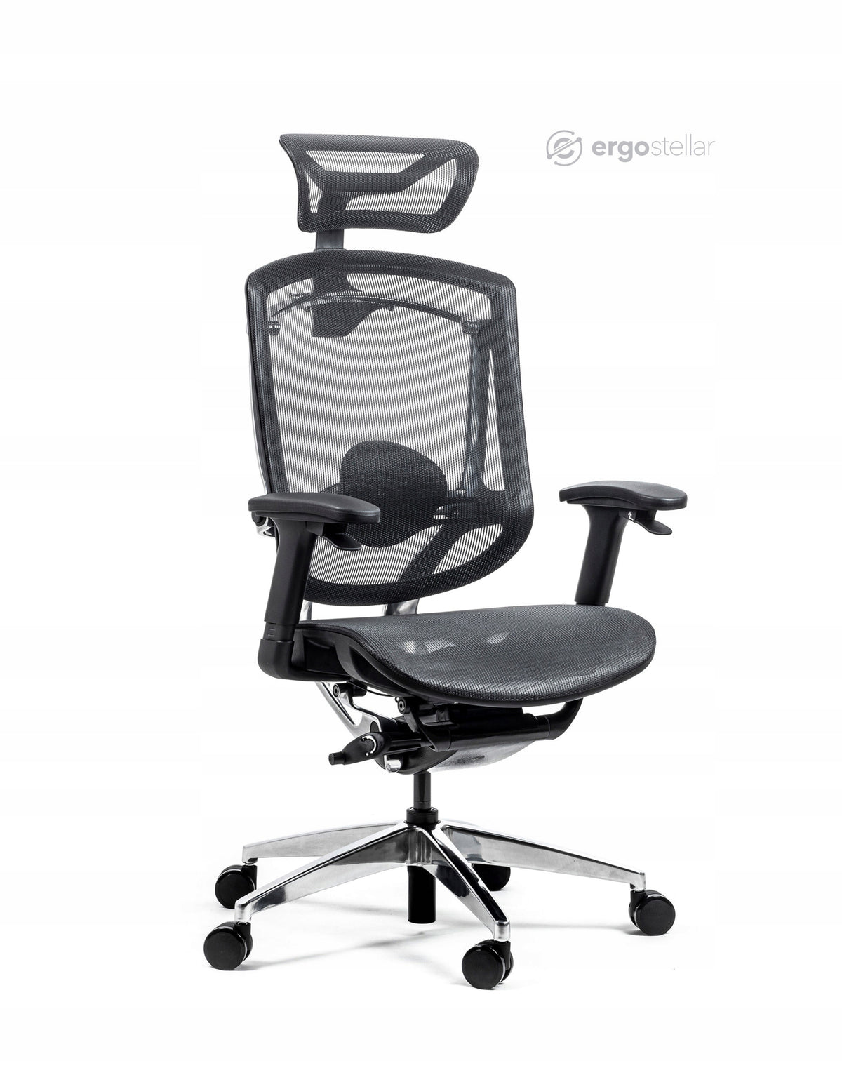 Ergonomic chair with full adjustment ERGOSTELLAR Black, meets health and safety requirements Manufacturer code ERGOSTELLAR-ALU-BLACK-BLACKMESH