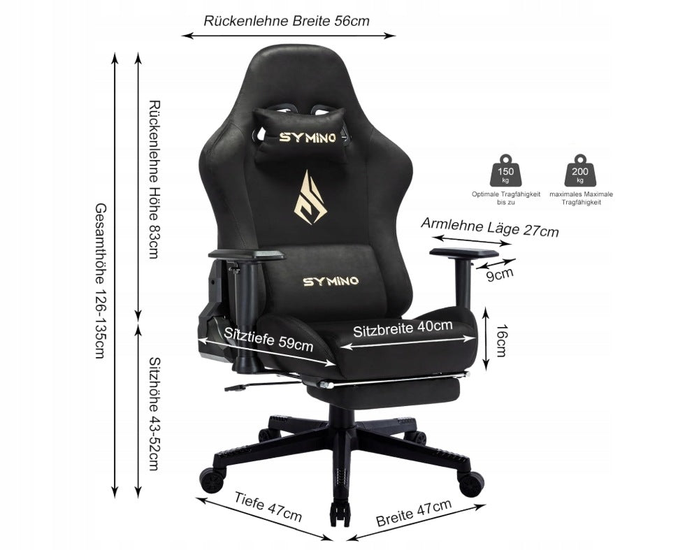 Ergonomic gaming chair with lumbar support headrest footrest Packaging status original