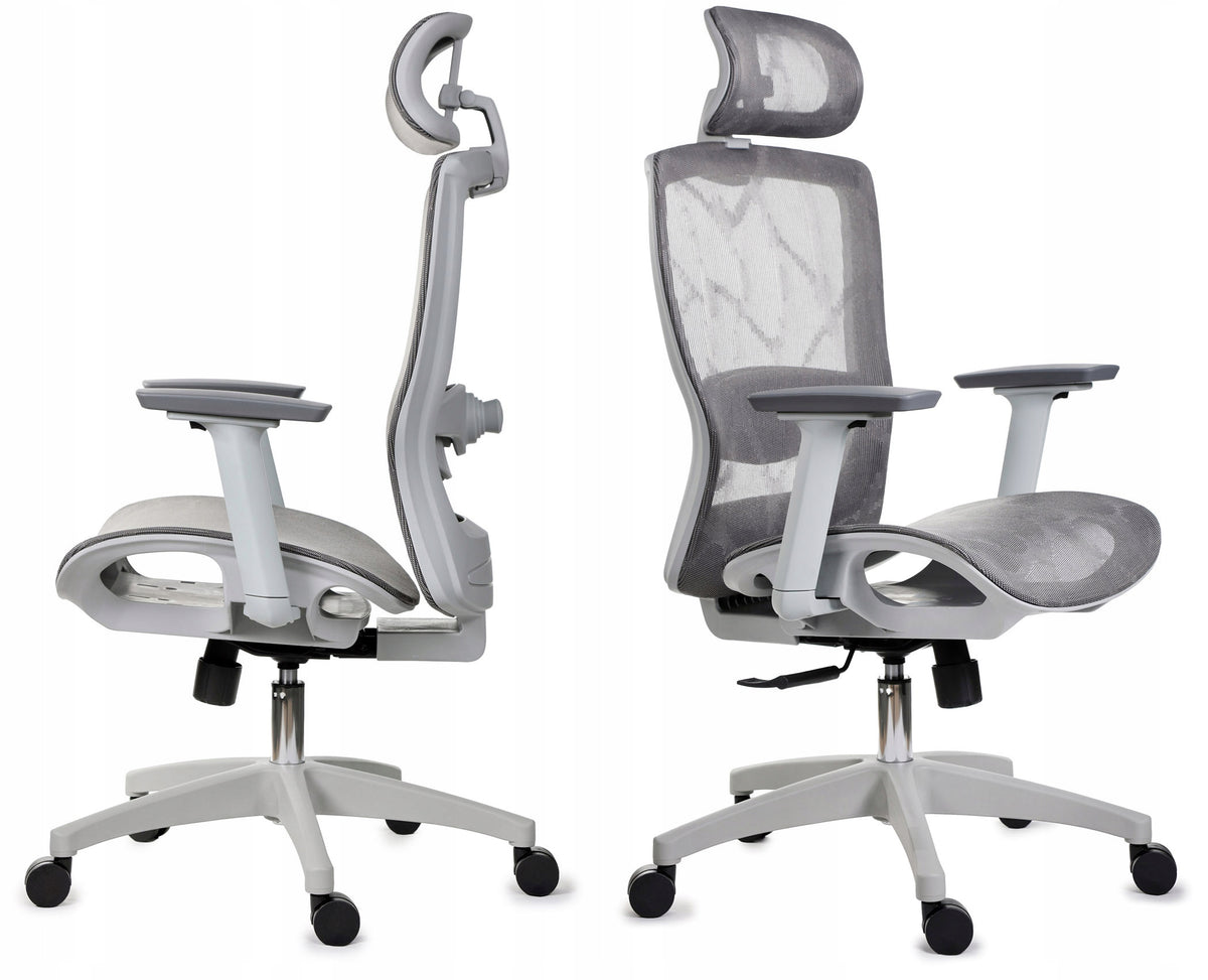 Ergonomic grey comfortable office chair adjustable armrests, headrest Medical device no