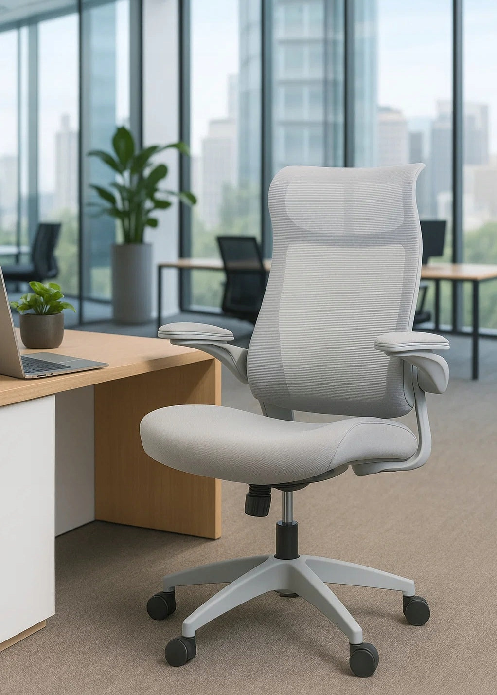 Ergonomic grey office chair FHX011 adjustable armrests health and safety grey Brand Giosedio