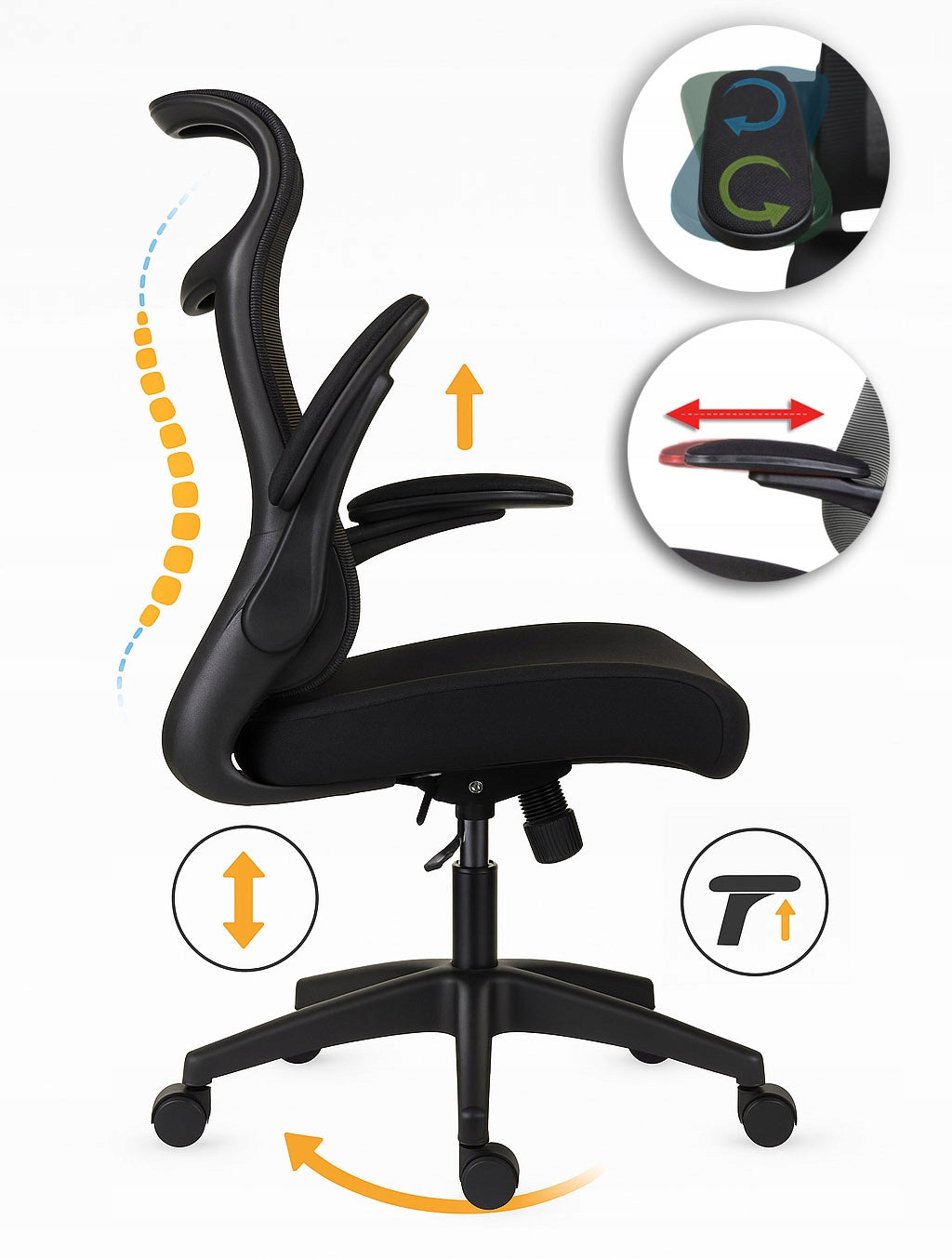 Ergonomic grey office chair FHX011 adjustable armrests health and safety grey Furniture height 118 cm