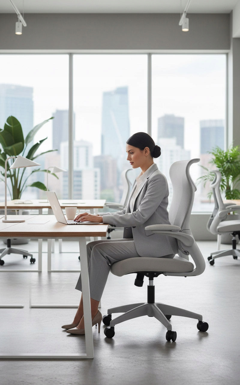Ergonomic grey office chair FHX011 adjustable armrests health and safety grey Model FHX011