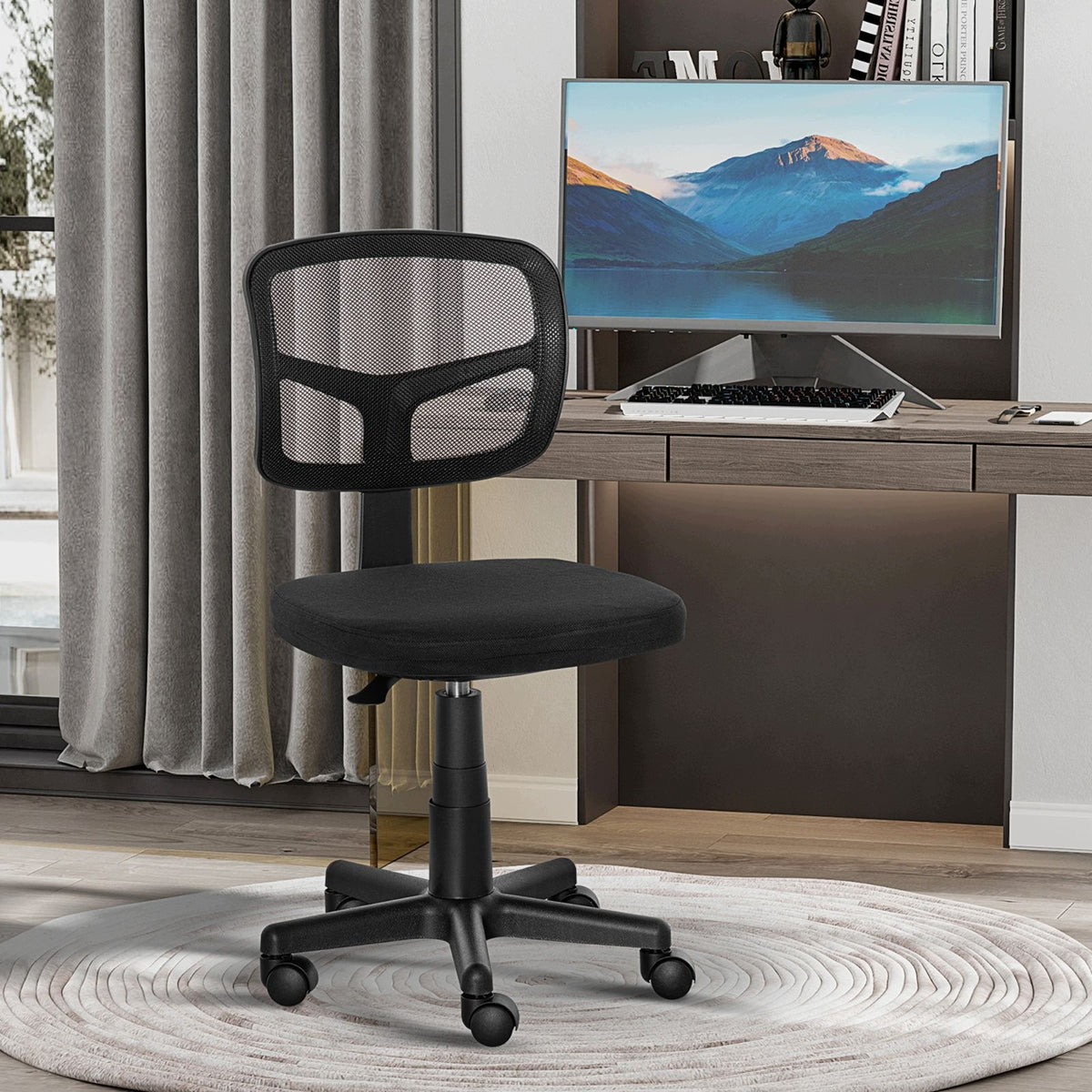 Ergonomic height adjustable office chair, black Furniture depth 48 cm