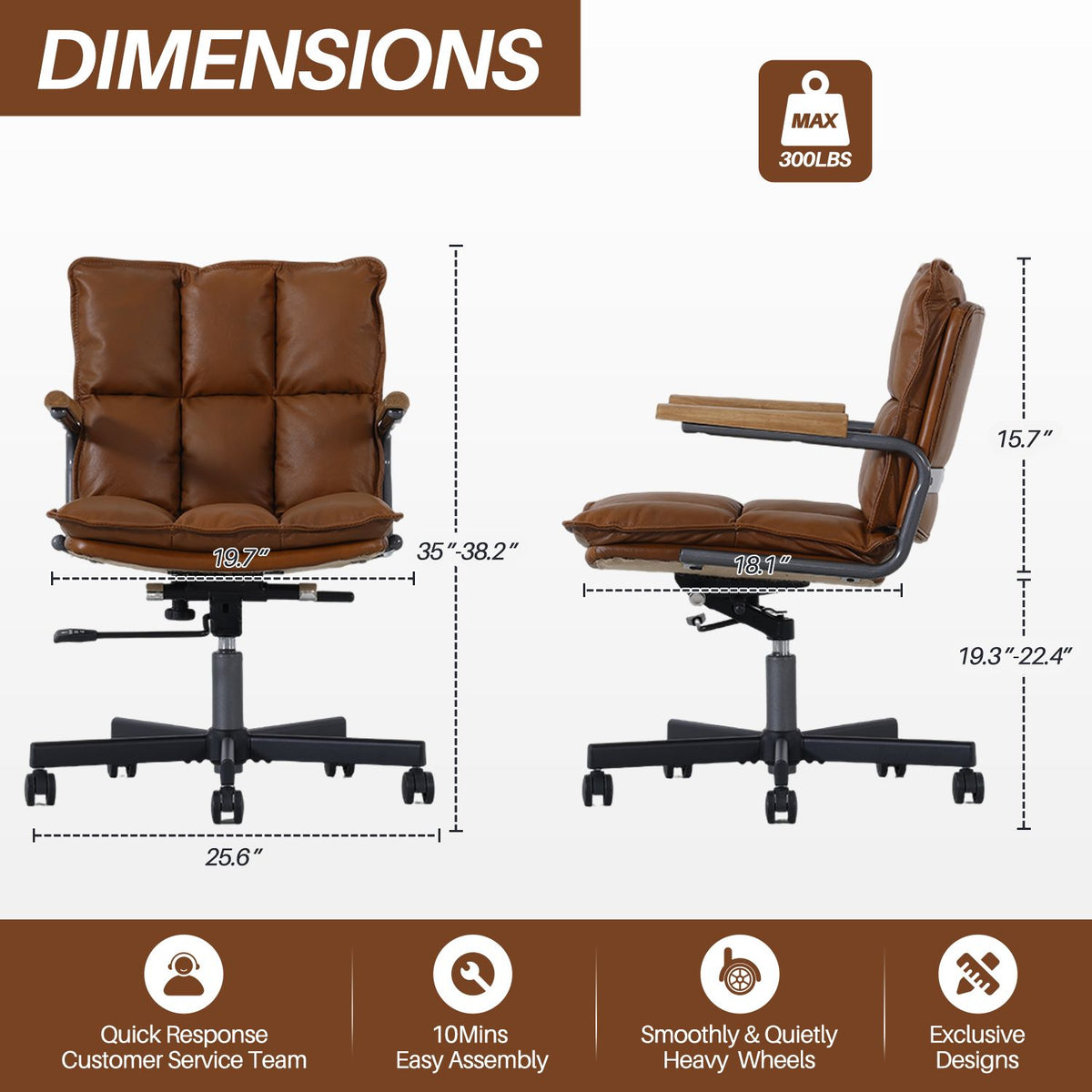 Ergonomic leather office chair with wheels and armrests Brand no brand