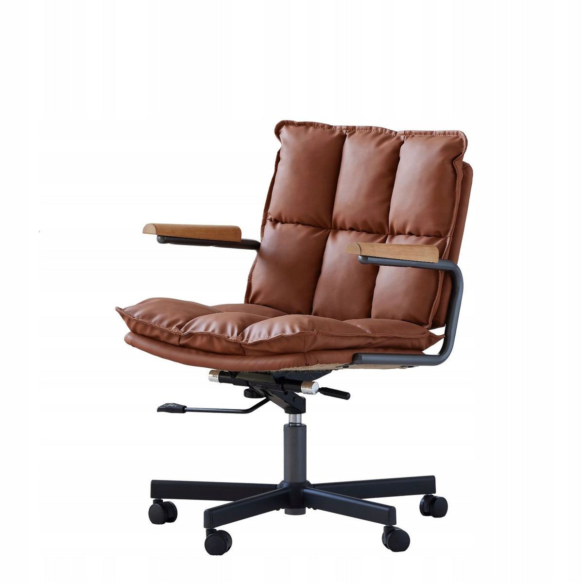 Ergonomic leather office chair with wheels and armrests