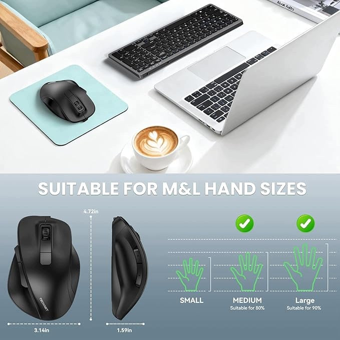Ergonomic mouse TECKNET Bluetooth 2.4G rechargeable 6 buttons Manufacturer code 5904133264351